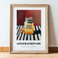 Ginger Lemonade – on Striped Tablecloth, Lemonade Wall Decor, in wooden frame leaning on the floor