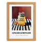 Ginger Lemonade – on Striped Tablecloth, Lemonade Wall Decor, set in oak frame