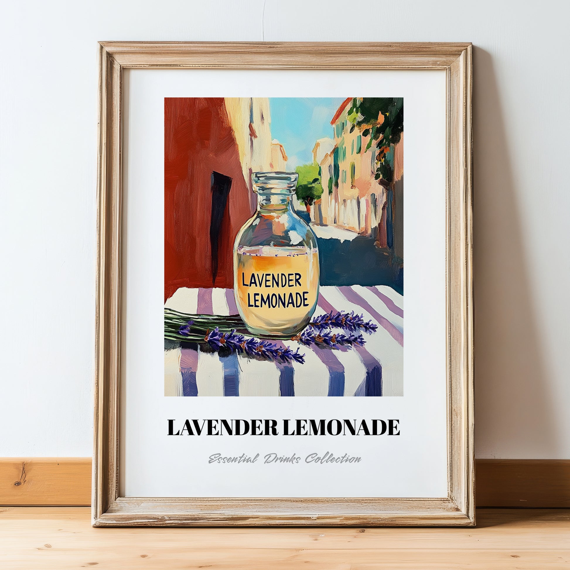 Lavender Lemonade – Italian Café on the Corner, Lemonade Art, in wooden frame leaning on the floor