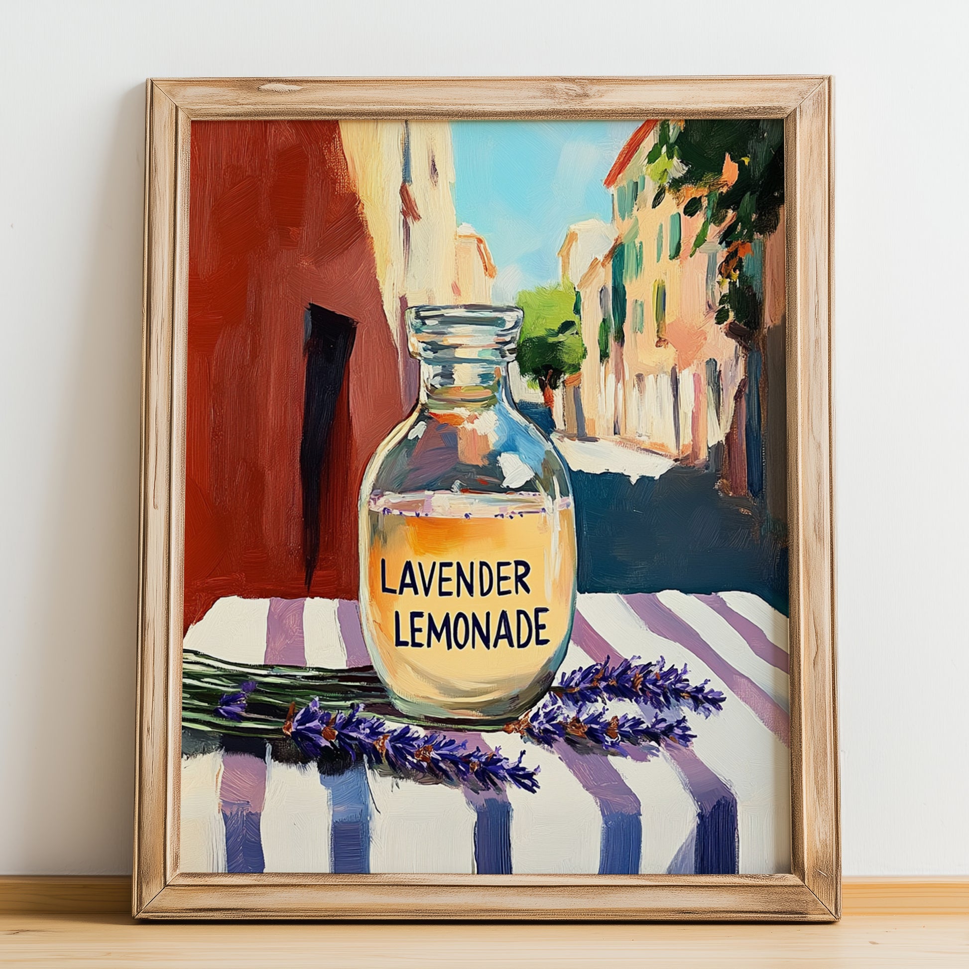 Lavender Lemonade – Italian Café on the Corner, Lemonade Art, no-text version framed in wood