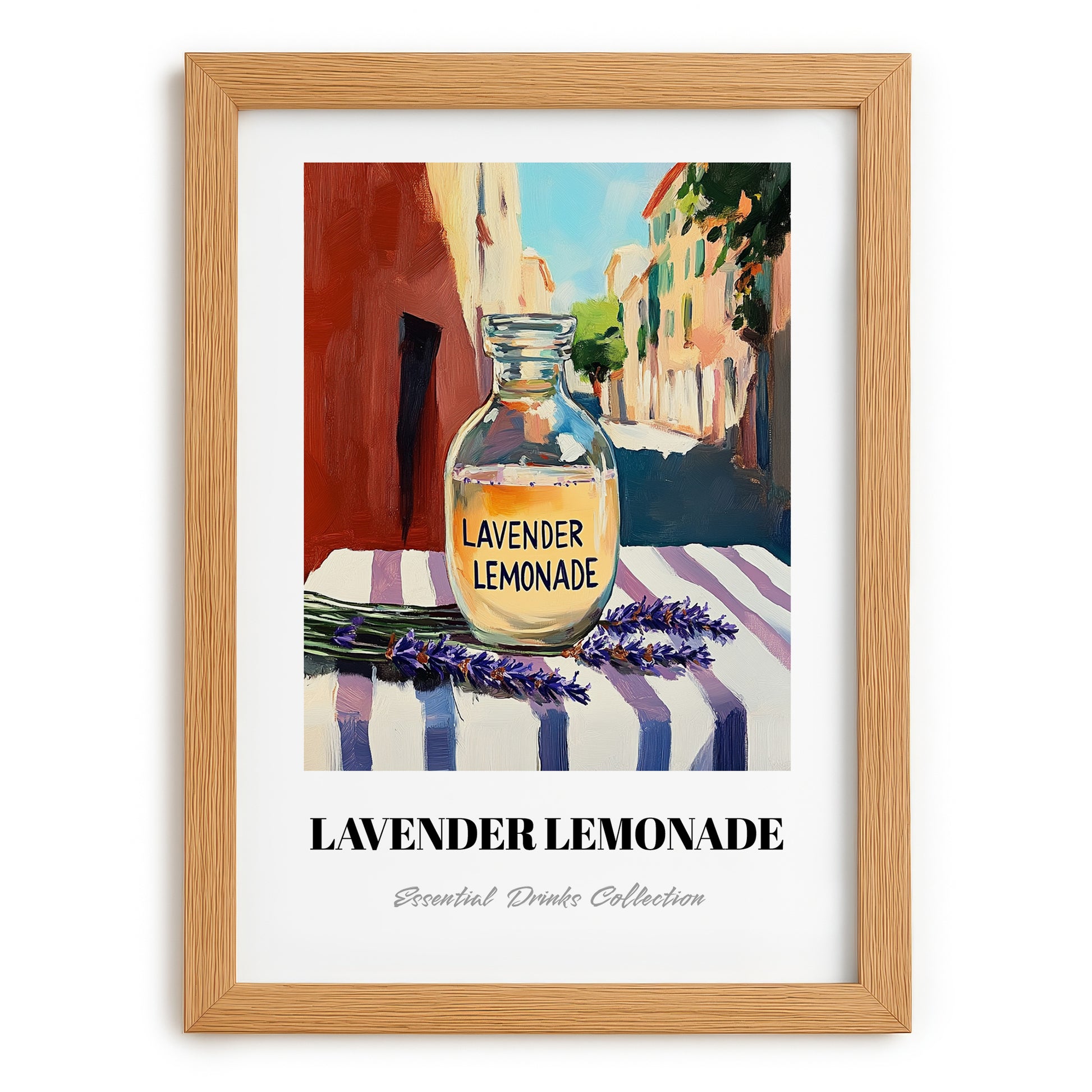 Lavender Lemonade – Italian Café on the Corner, Lemonade Art, set in oak frame