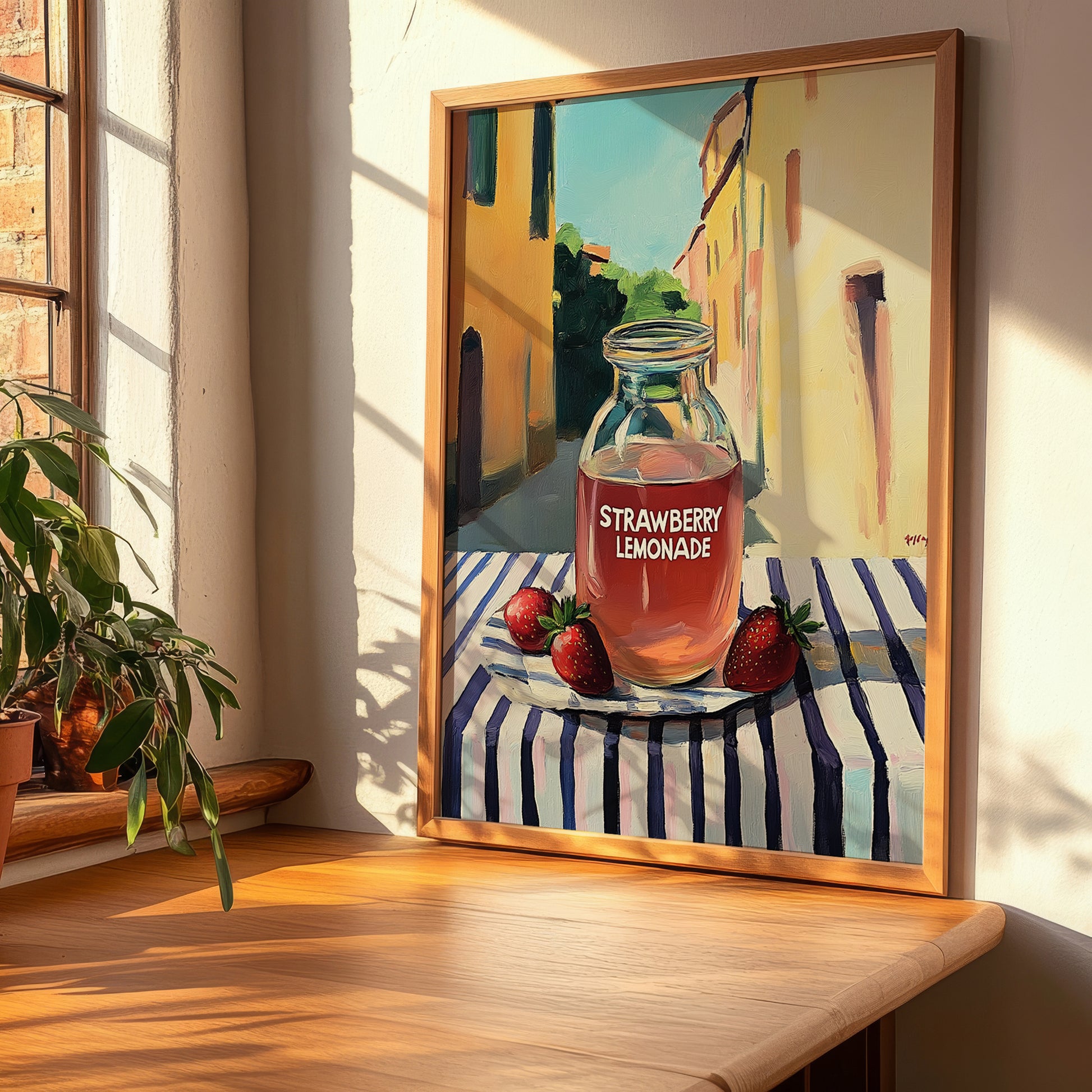 Strawberry Lemonade – Italian Street Café Scene, Lemonade Poster, clean layout with no caption