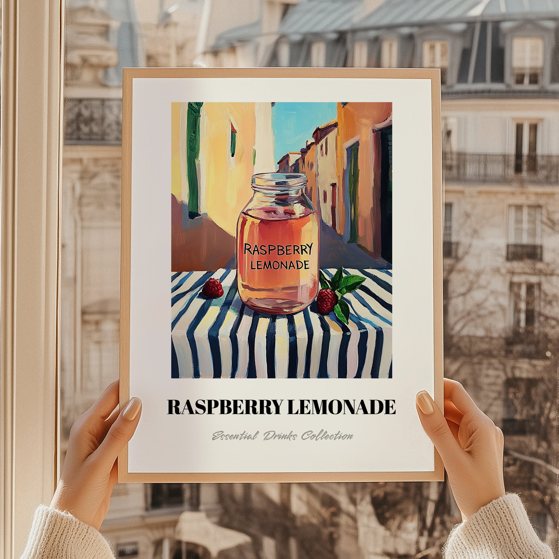 Raspberry Lemonade – Italian Outdoor Café Scene, Lemonade Wall Print, styled in a charming Paris street view