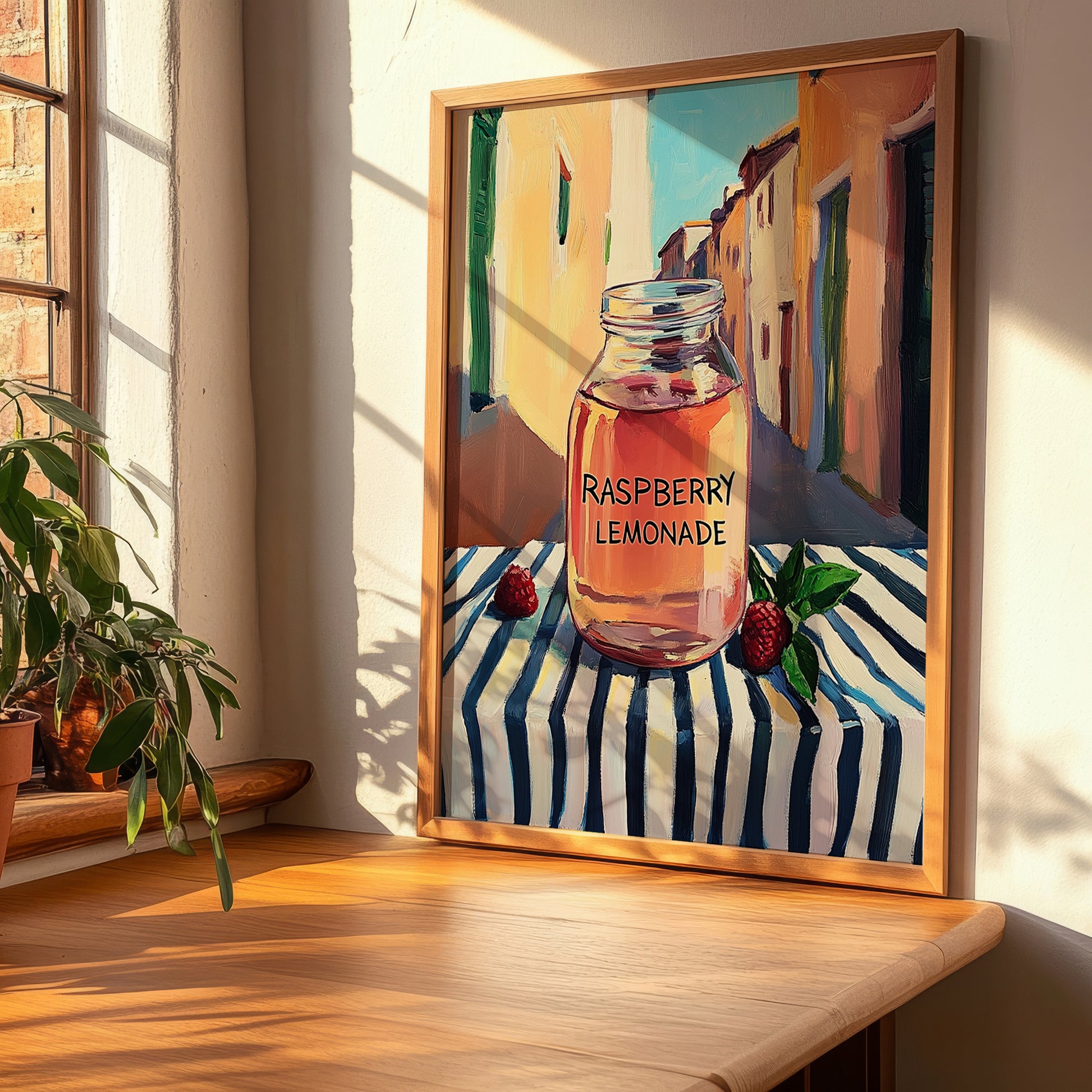 Raspberry Lemonade – Italian Outdoor Café Scene, Lemonade Wall Print, clean layout with no caption