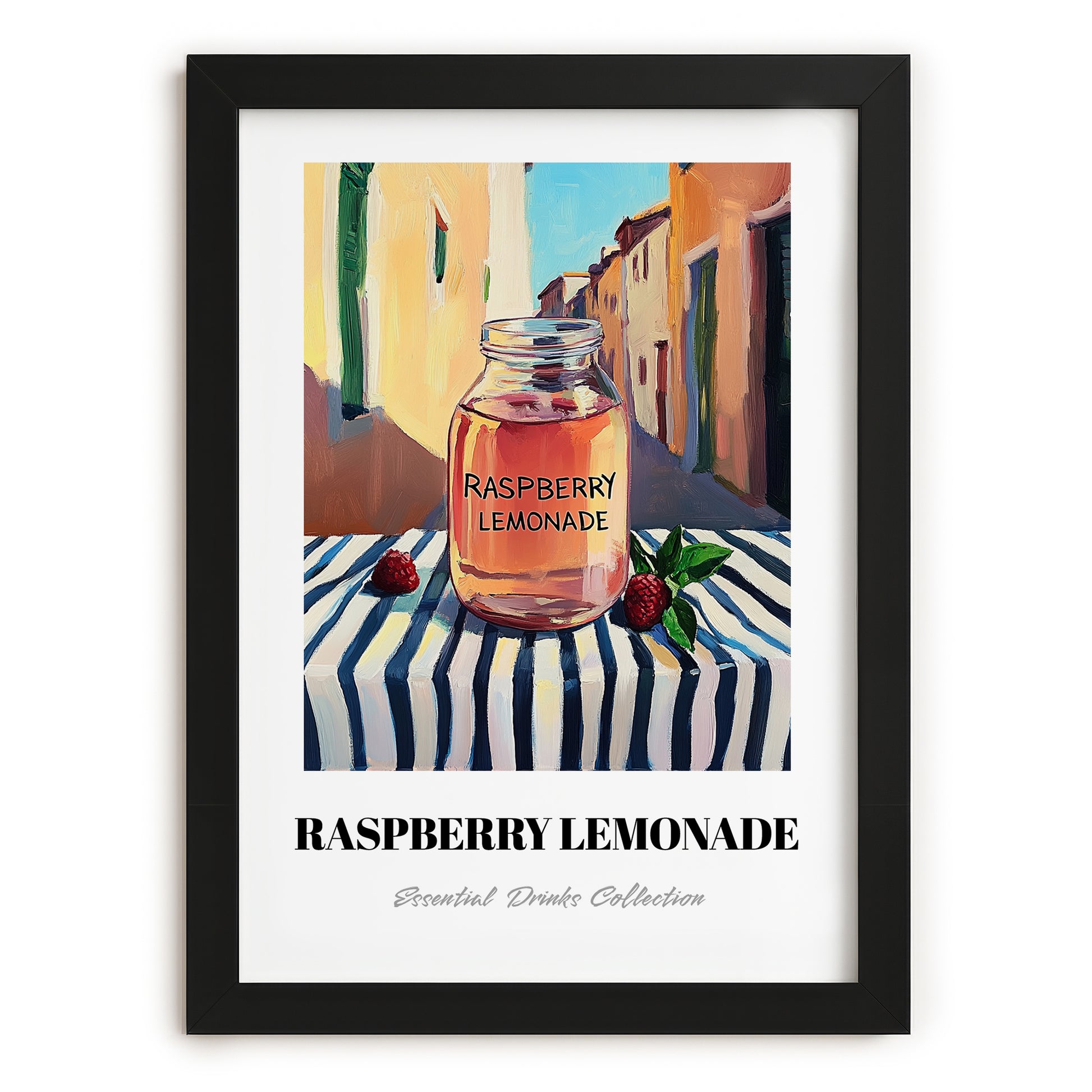 Raspberry Lemonade – Italian Outdoor Café Scene, Lemonade Wall Print, in sleek black frame
