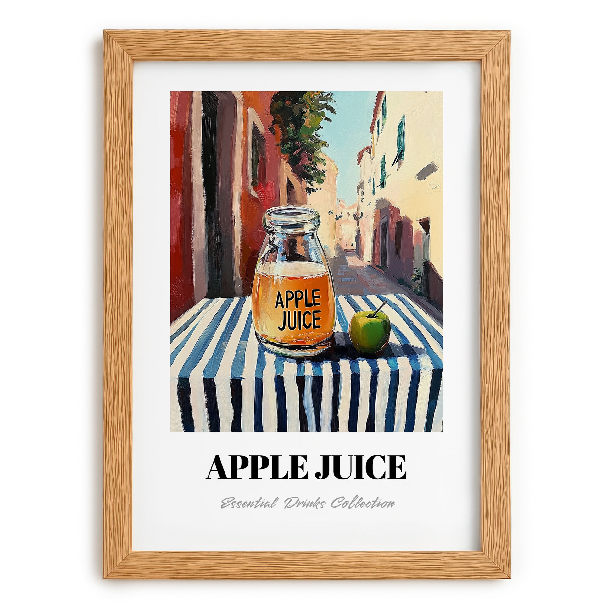Apple Juice – Italian Café on the Corner, Lemonade Painting, set in oak frame