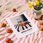 Apple Juice – on Striped Tablecloth, Lemonade Painting, unframed on coastal sand