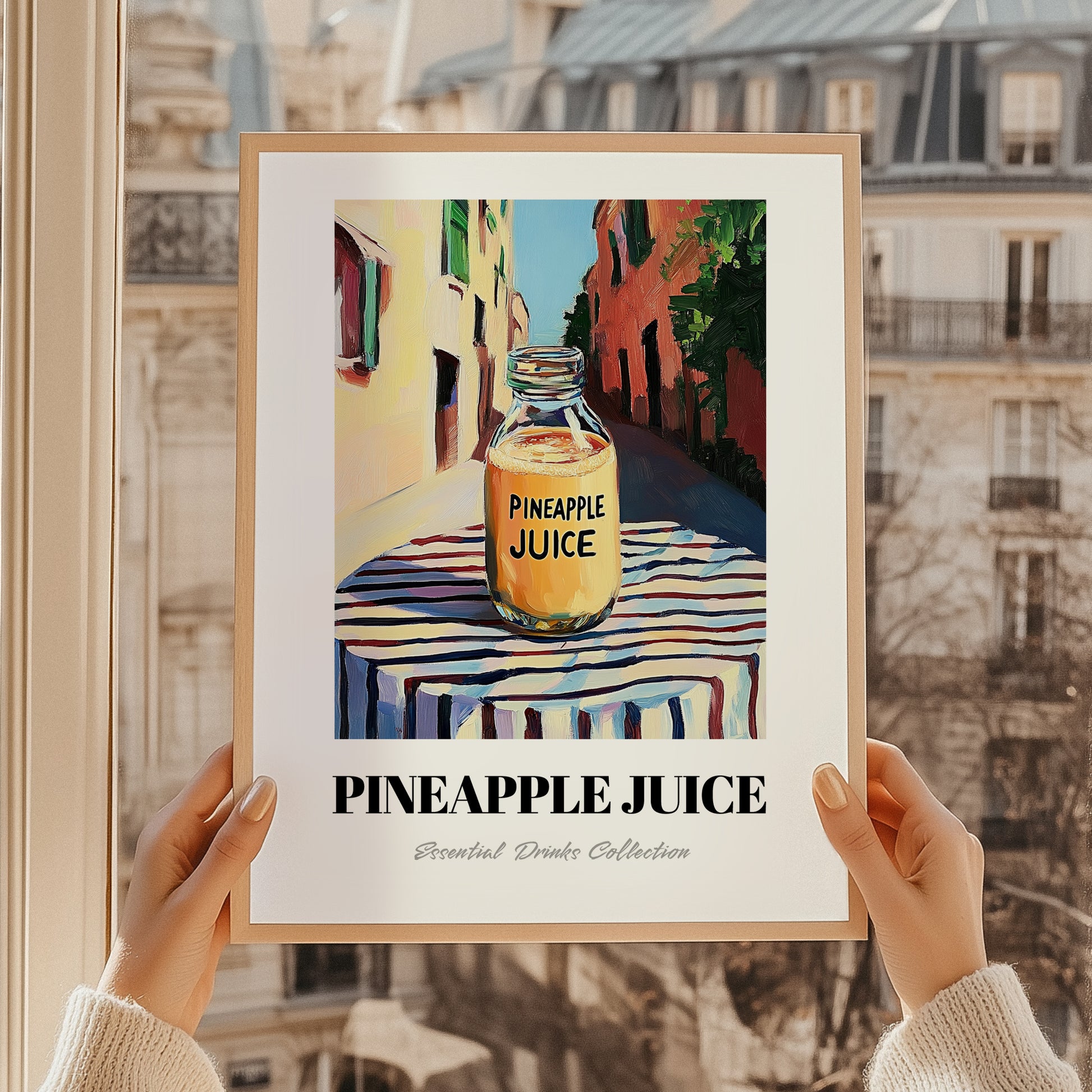 Pineapple Juice – Italian Urban Café Scene, Lemonade Poster, styled in a charming Paris street view