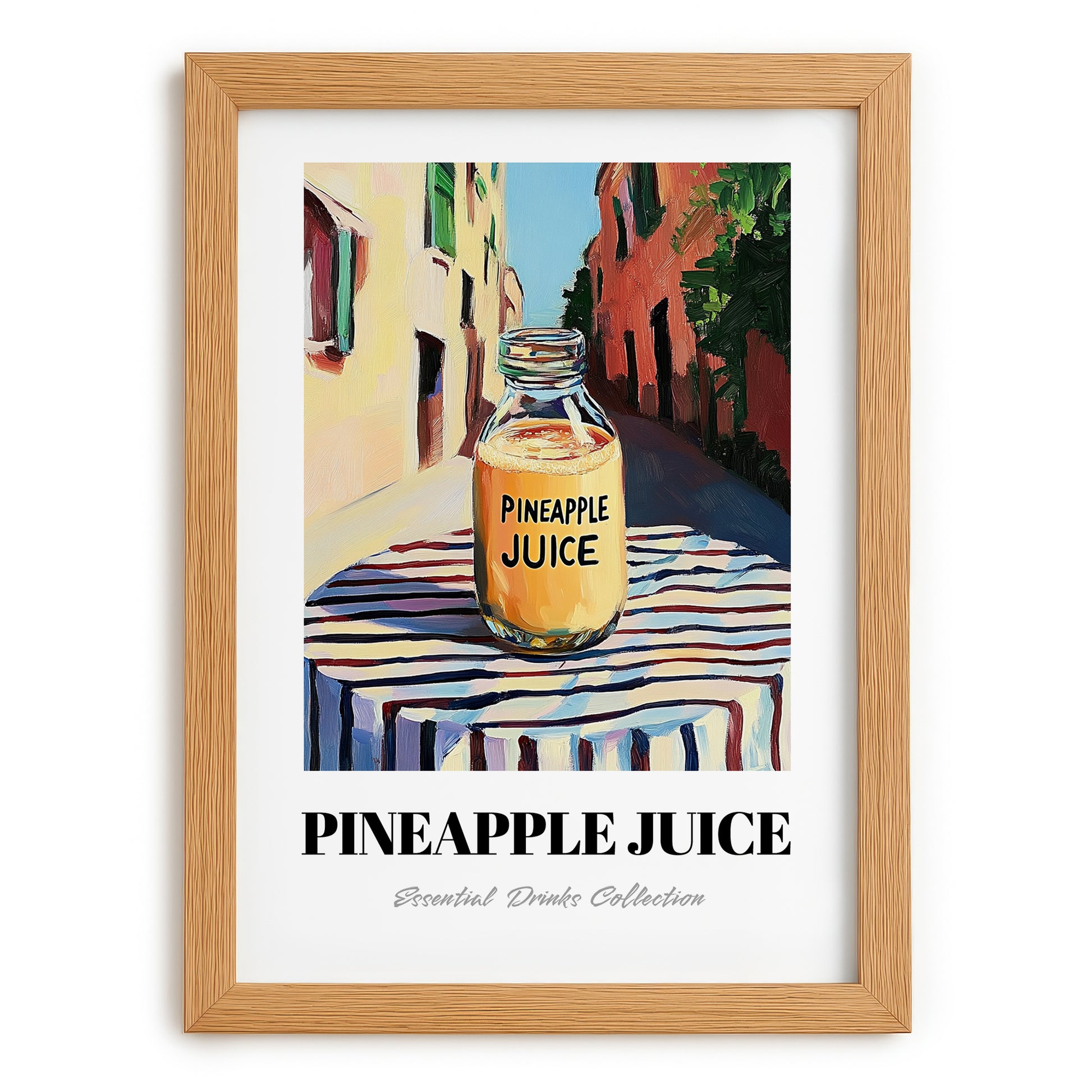 Pineapple Juice – Italian Urban Café Scene, Lemonade Poster, set in oak frame