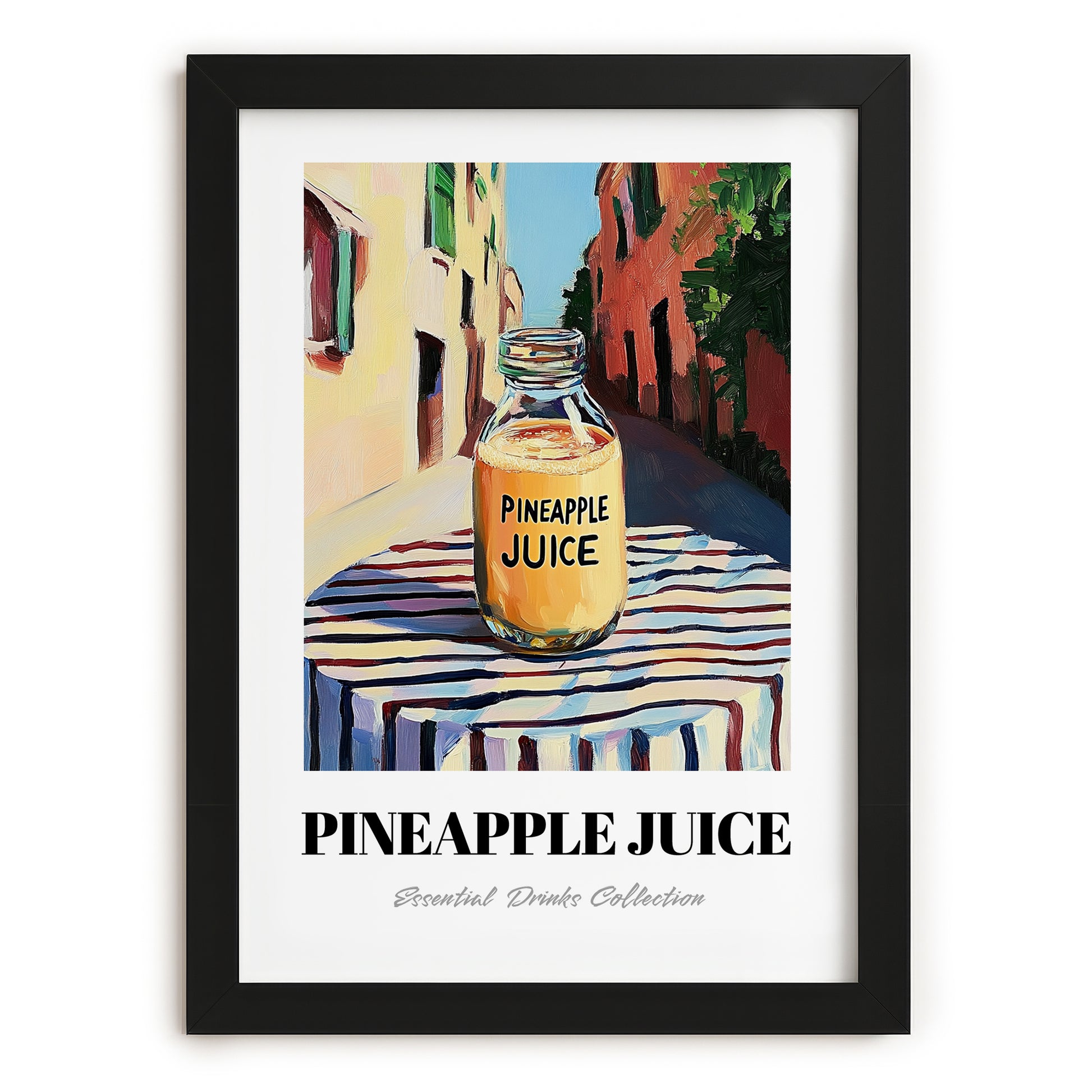 Pineapple Juice – Italian Urban Café Scene, Lemonade Poster, in sleek black frame