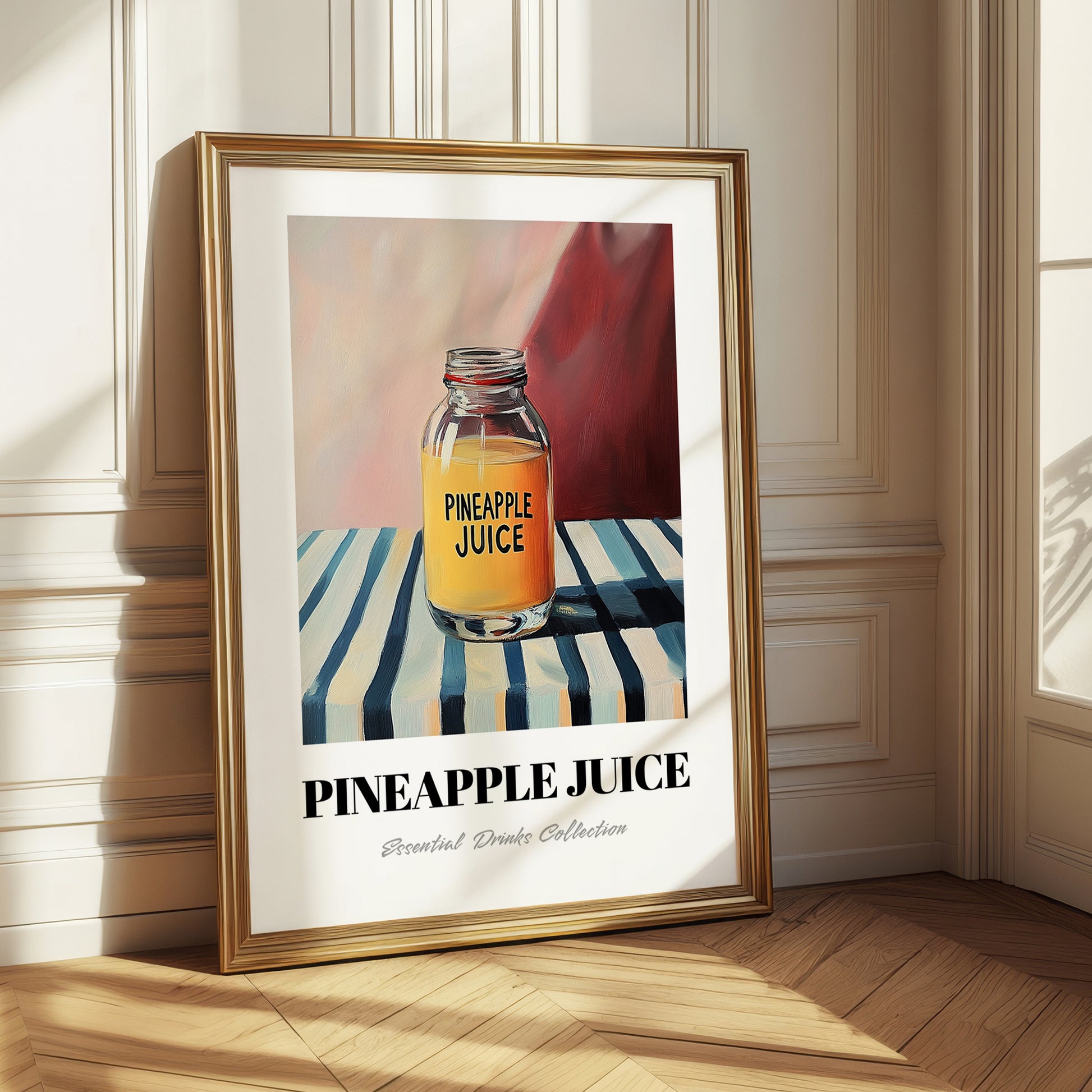 Pineapple Juice – on Striped Tablecloth, Lemonade Wall Decor