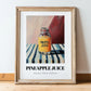 Pineapple Juice – on Striped Tablecloth, Lemonade Wall Decor, in wooden frame leaning on the floor