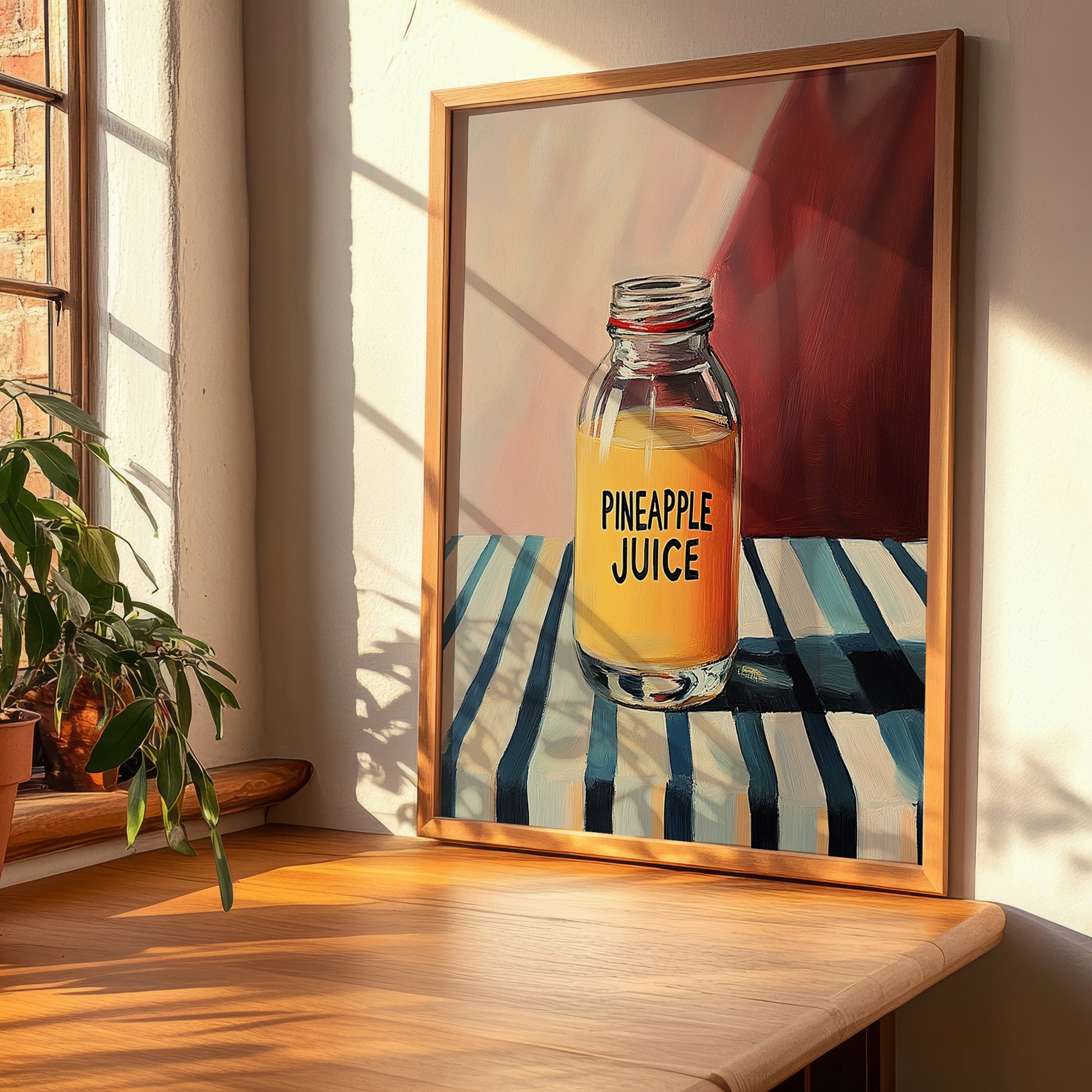 Pineapple Juice – on Striped Tablecloth, Lemonade Wall Decor, clean layout with no caption