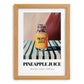 Pineapple Juice – on Striped Tablecloth, Lemonade Wall Decor, set in oak frame