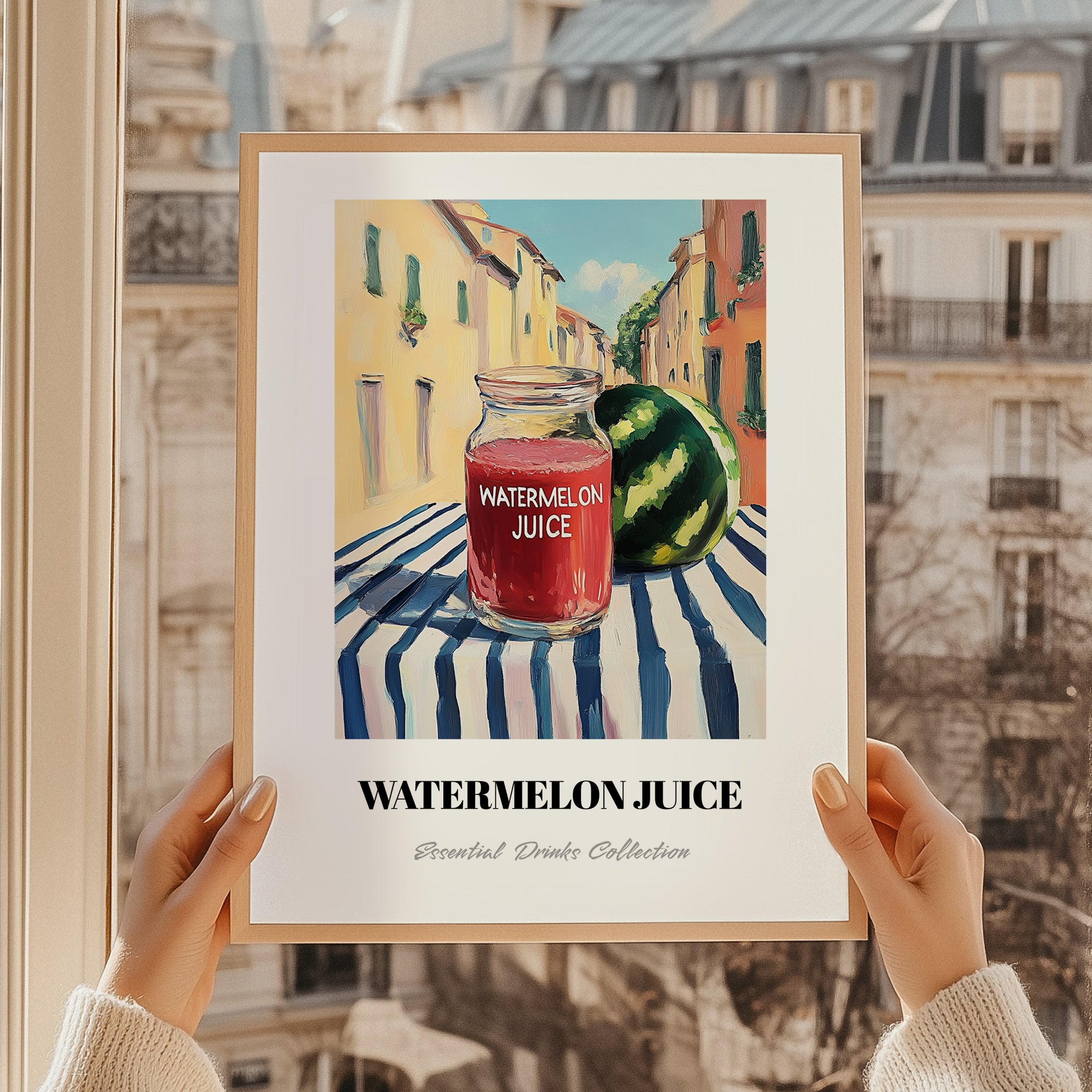 Watermelon Juice – Italian Urban Café Scene, Lemonade Wall Art, styled in a charming Paris street view
