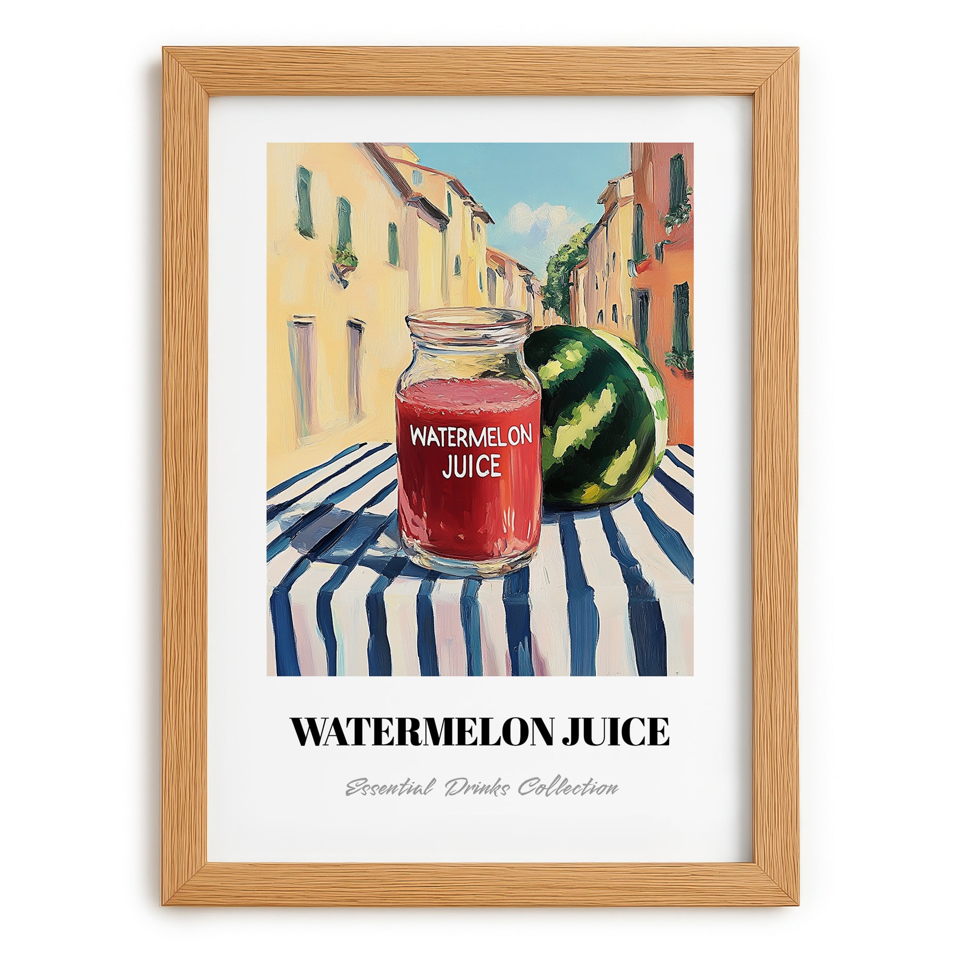 Watermelon Juice – Italian Urban Café Scene, Lemonade Wall Art, set in oak frame