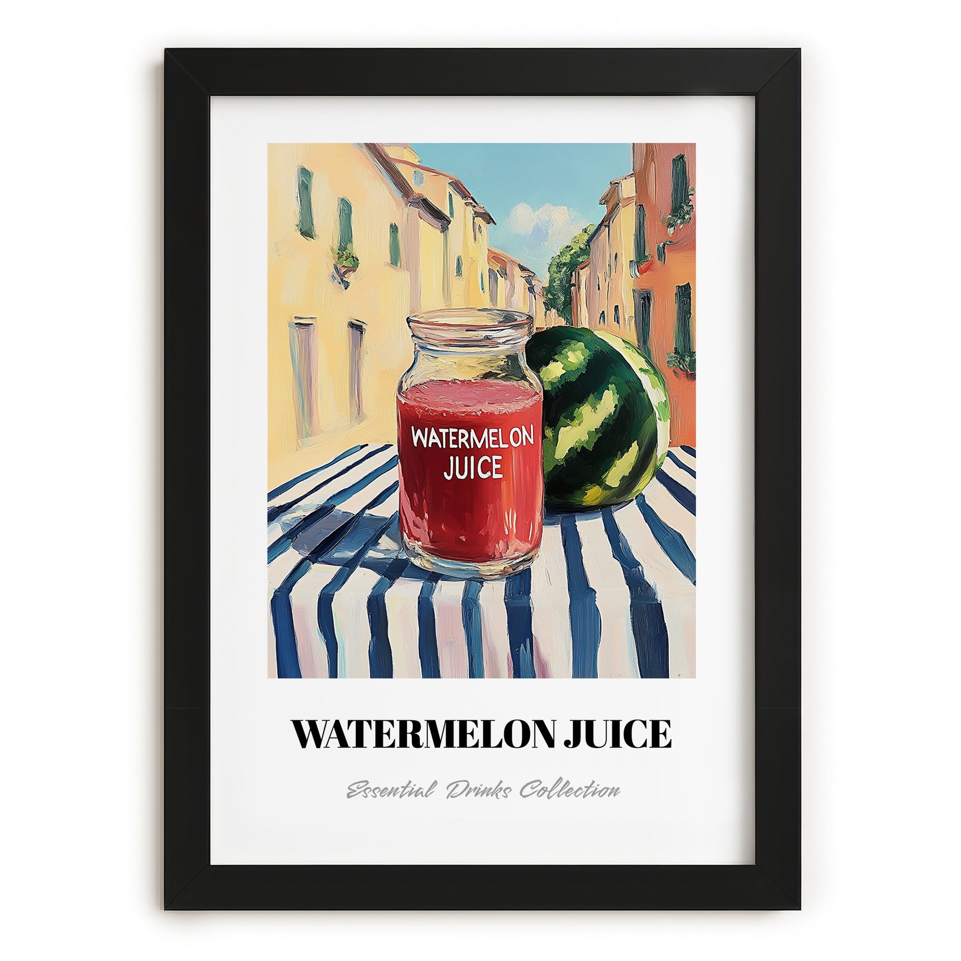 Watermelon Juice – Italian Urban Café Scene, Lemonade Wall Art, in sleek black frame