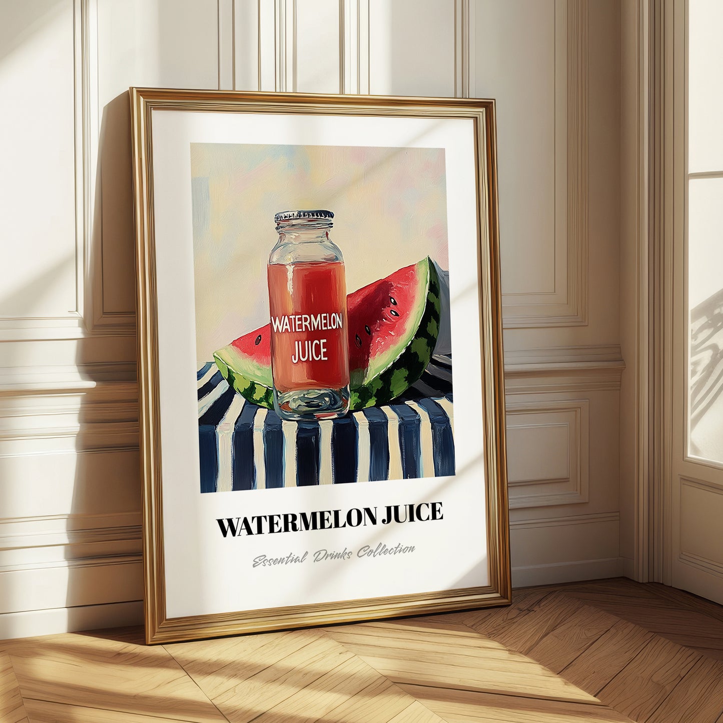 Watermelon Juice – on Striped Tablecloth, Lemonade Still Life