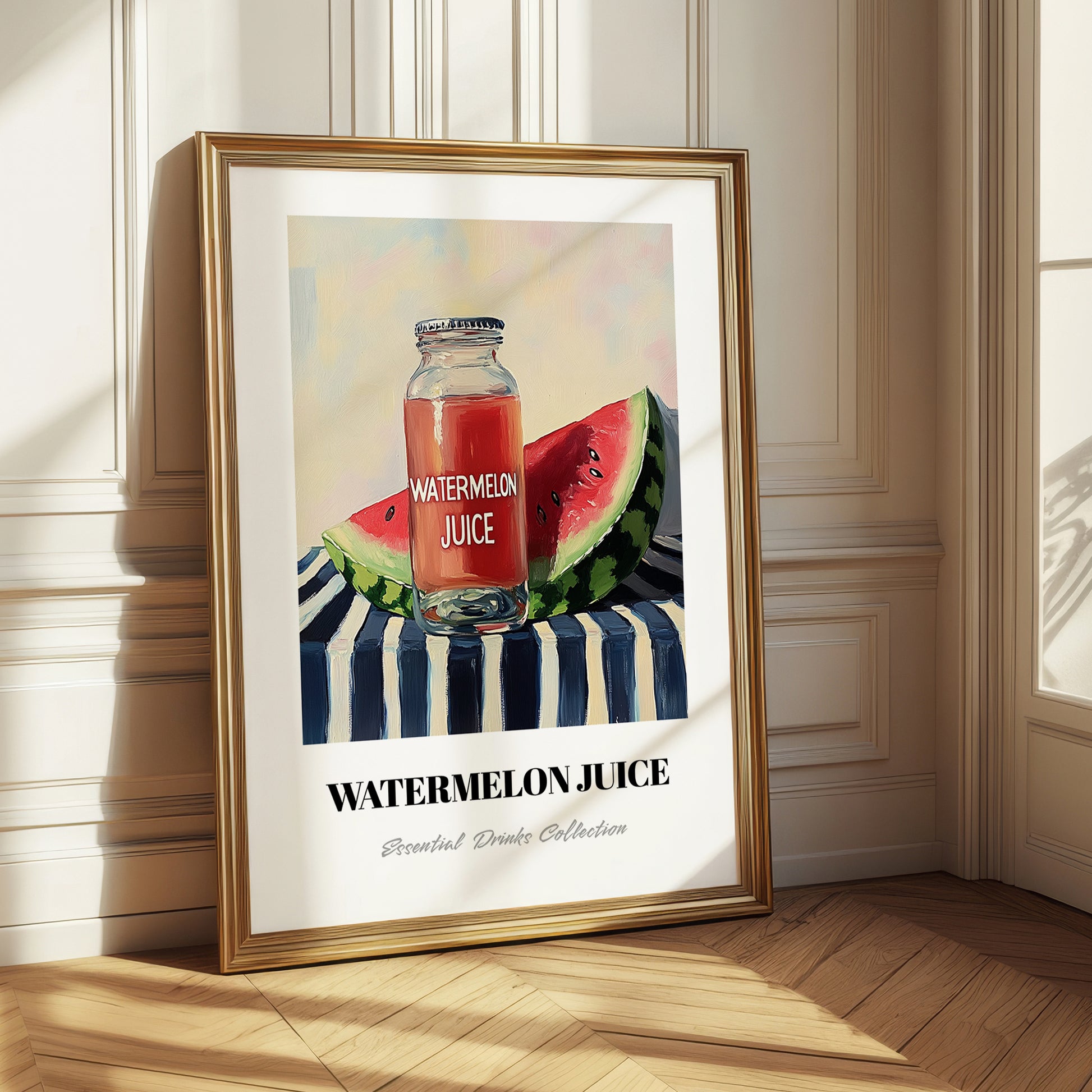 Watermelon Juice – on Striped Tablecloth, Lemonade Still Life