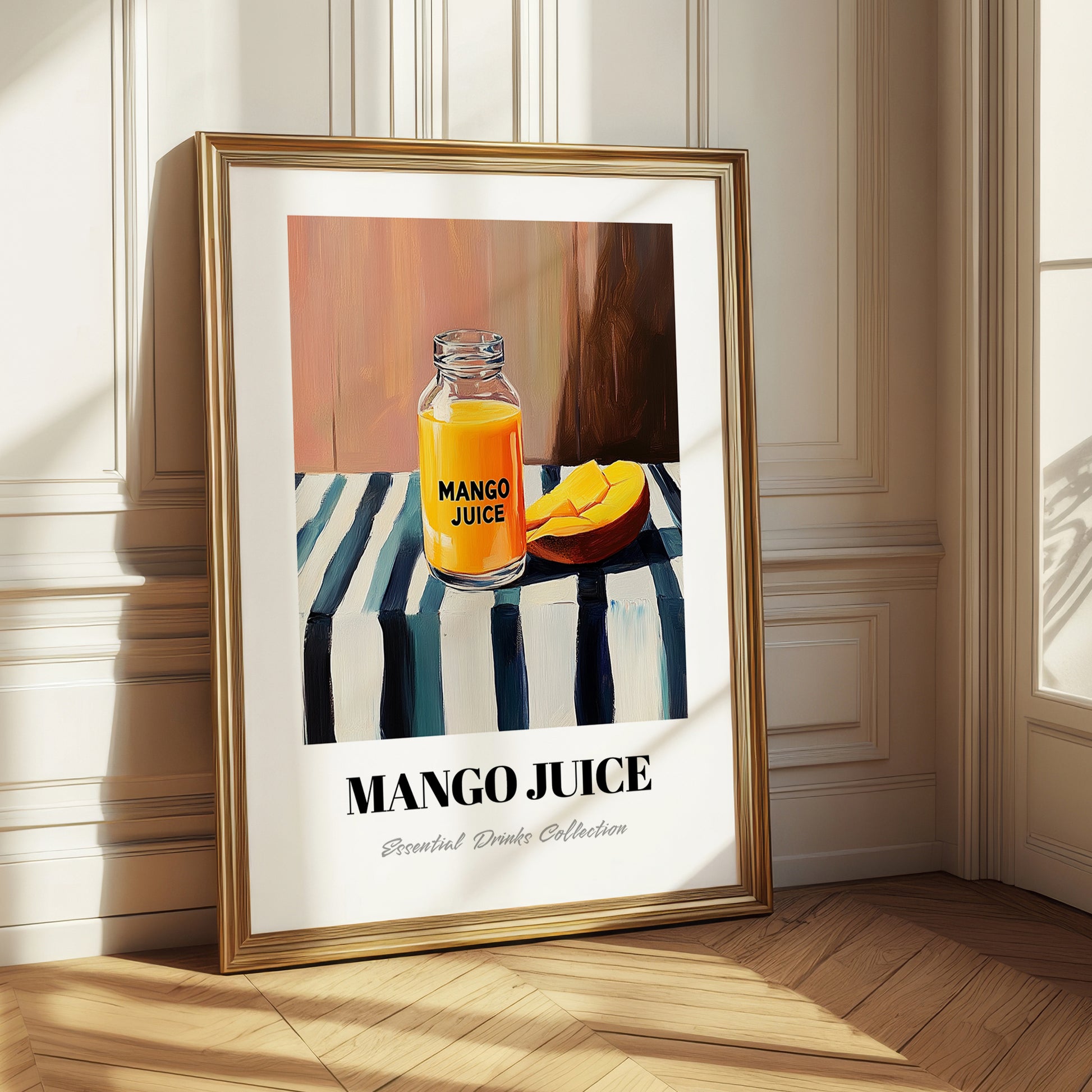 Mango Juice – on Striped Tablecloth, Lemonade Still Life