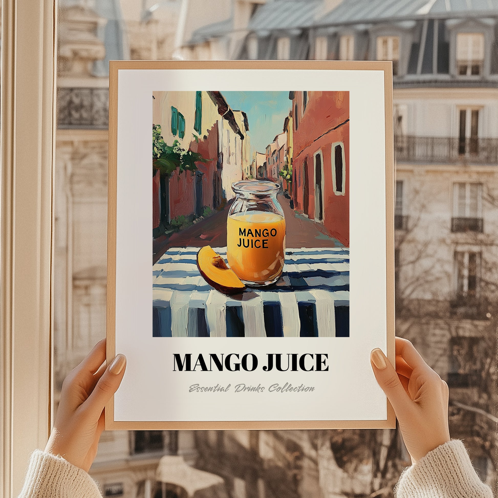 Mango Juice – Italian Street Café Scene, Lemonade Still Life, styled in a charming Paris street view