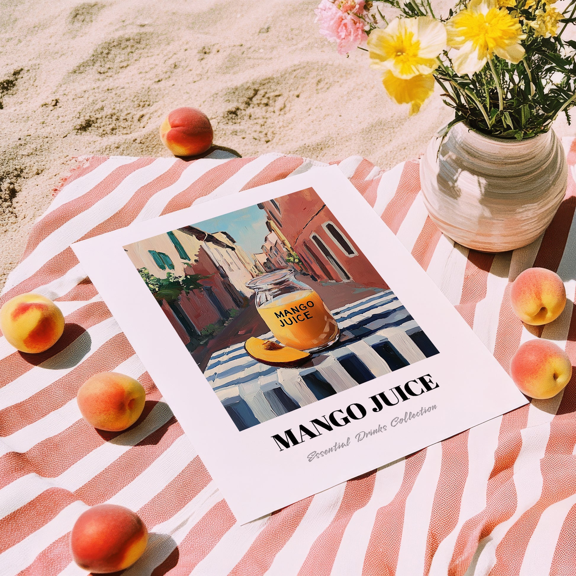 Mango Juice – Italian Street Café Scene, Lemonade Still Life, unframed on coastal sand