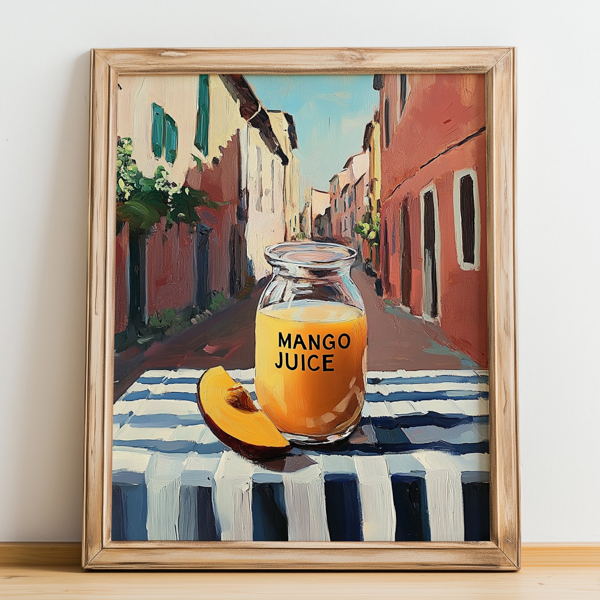 Mango Juice – Italian Street Café Scene, Lemonade Still Life, no-text version framed in wood