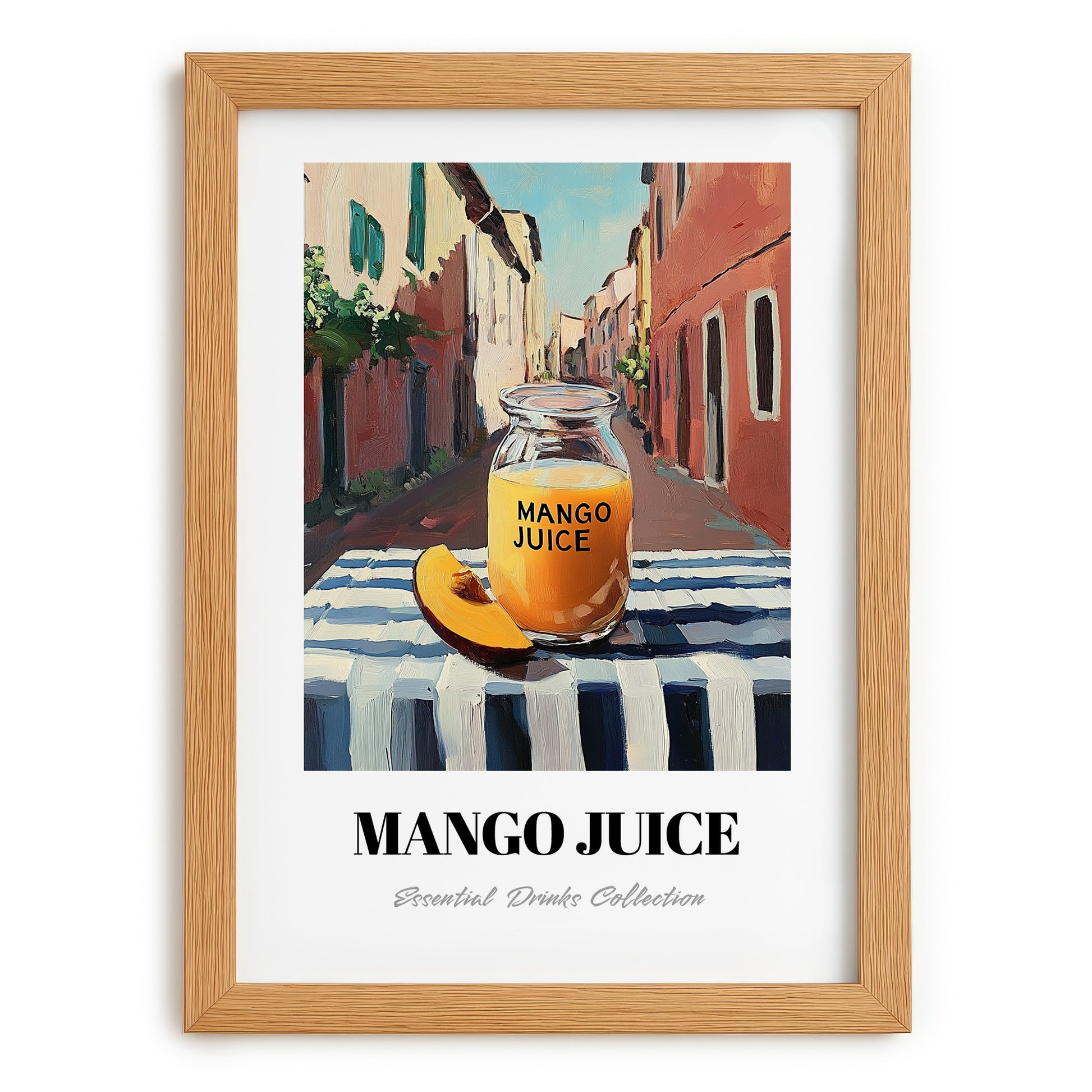Mango Juice – Italian Street Café Scene, Lemonade Still Life, set in oak frame