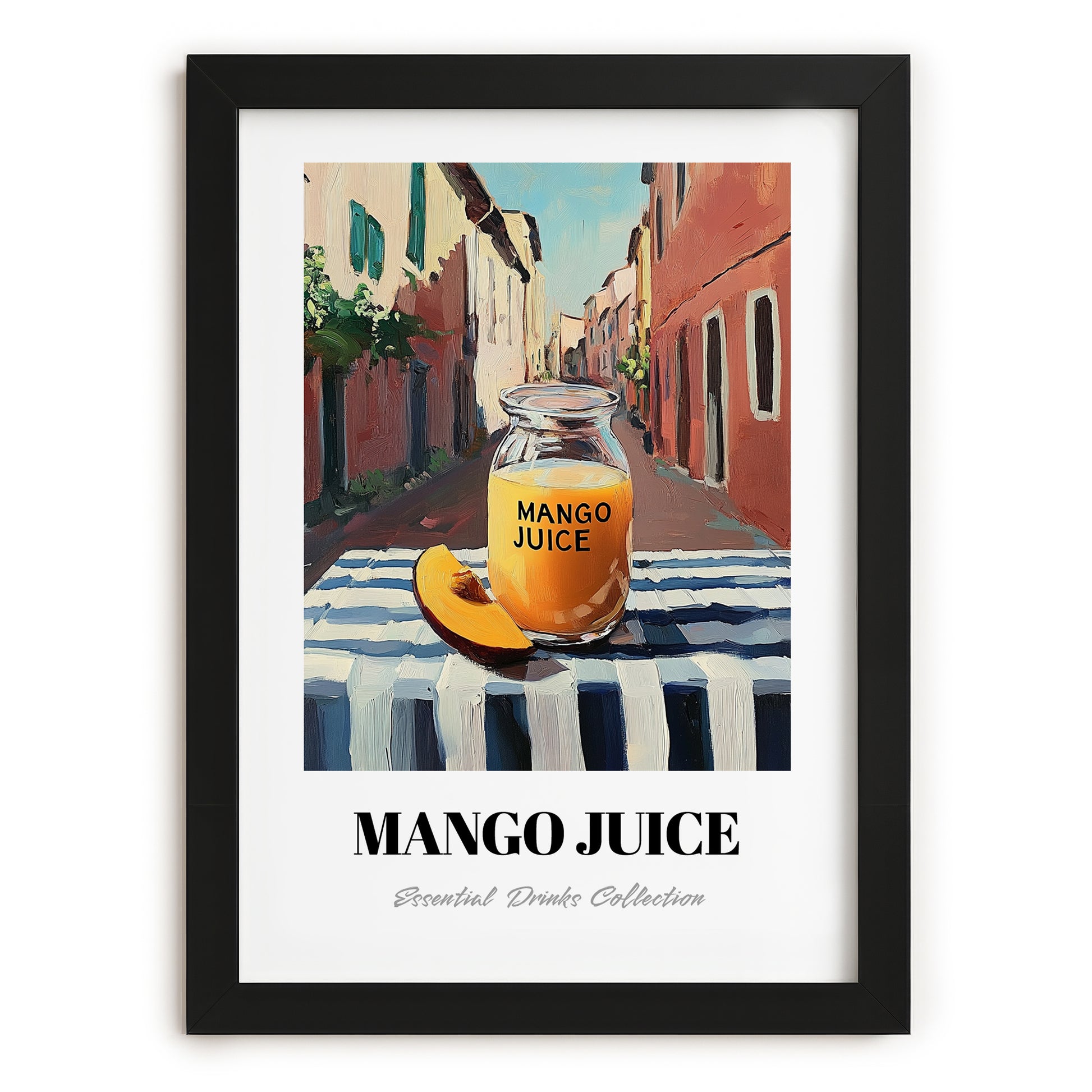 Mango Juice – Italian Street Café Scene, Lemonade Still Life, in sleek black frame