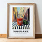 Tomato Juice – Italian Street Café Scene, Lemonade Illustration, in wooden frame leaning on the floor