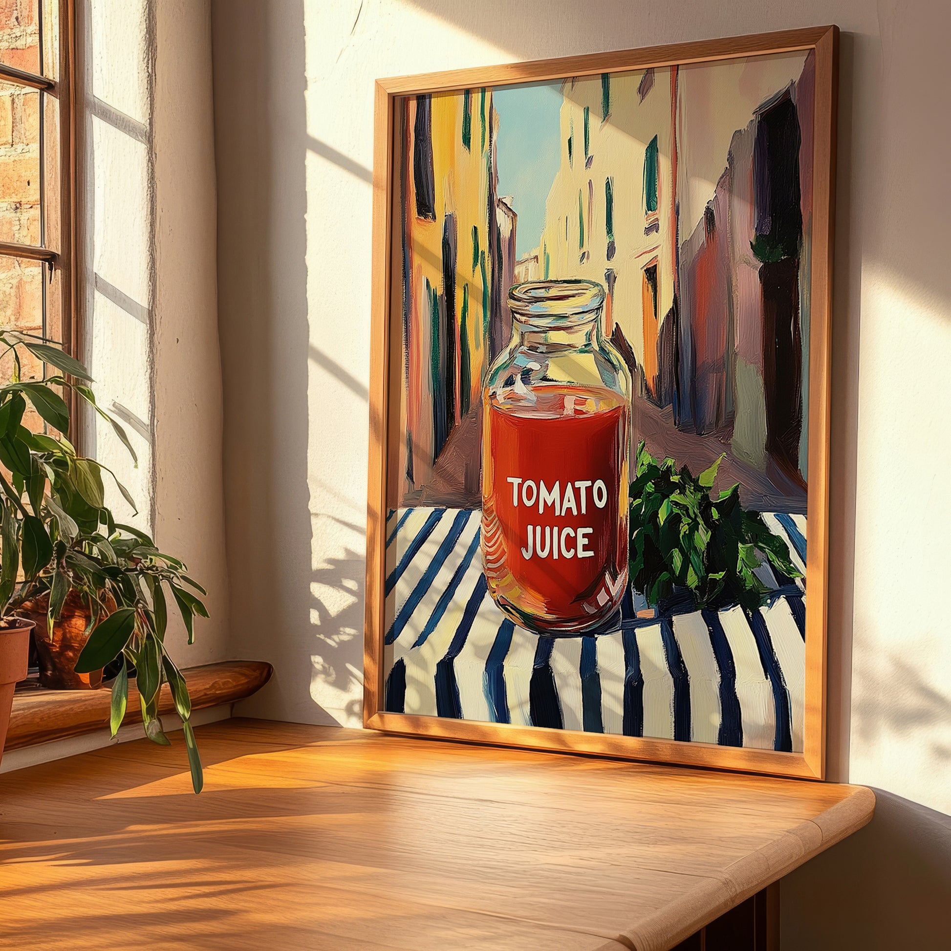 Tomato Juice – Italian Street Café Scene, Lemonade Illustration, clean layout with no caption