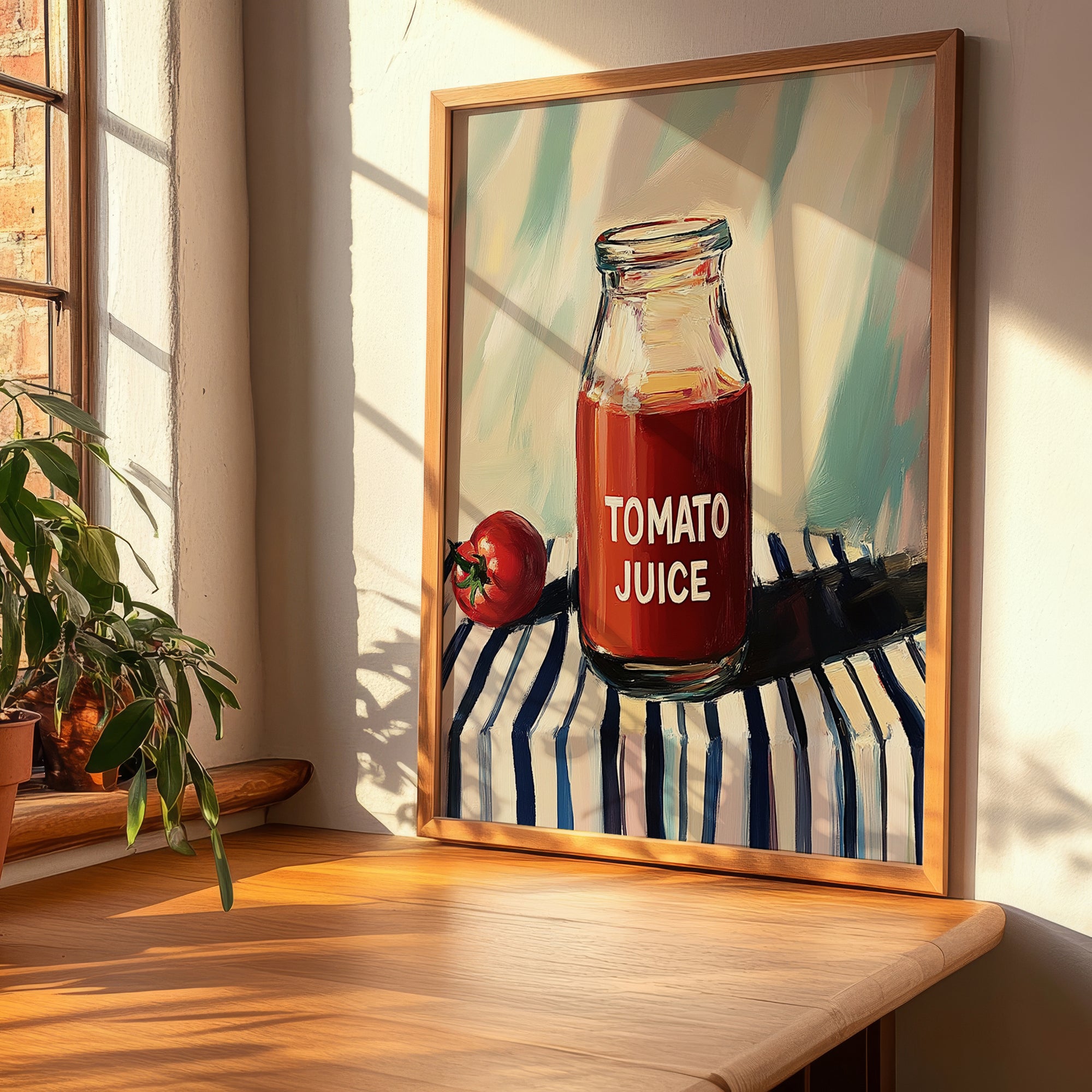 Tomato Juice – on Striped Tablecloth, Lemonade Art, clean layout with no caption
