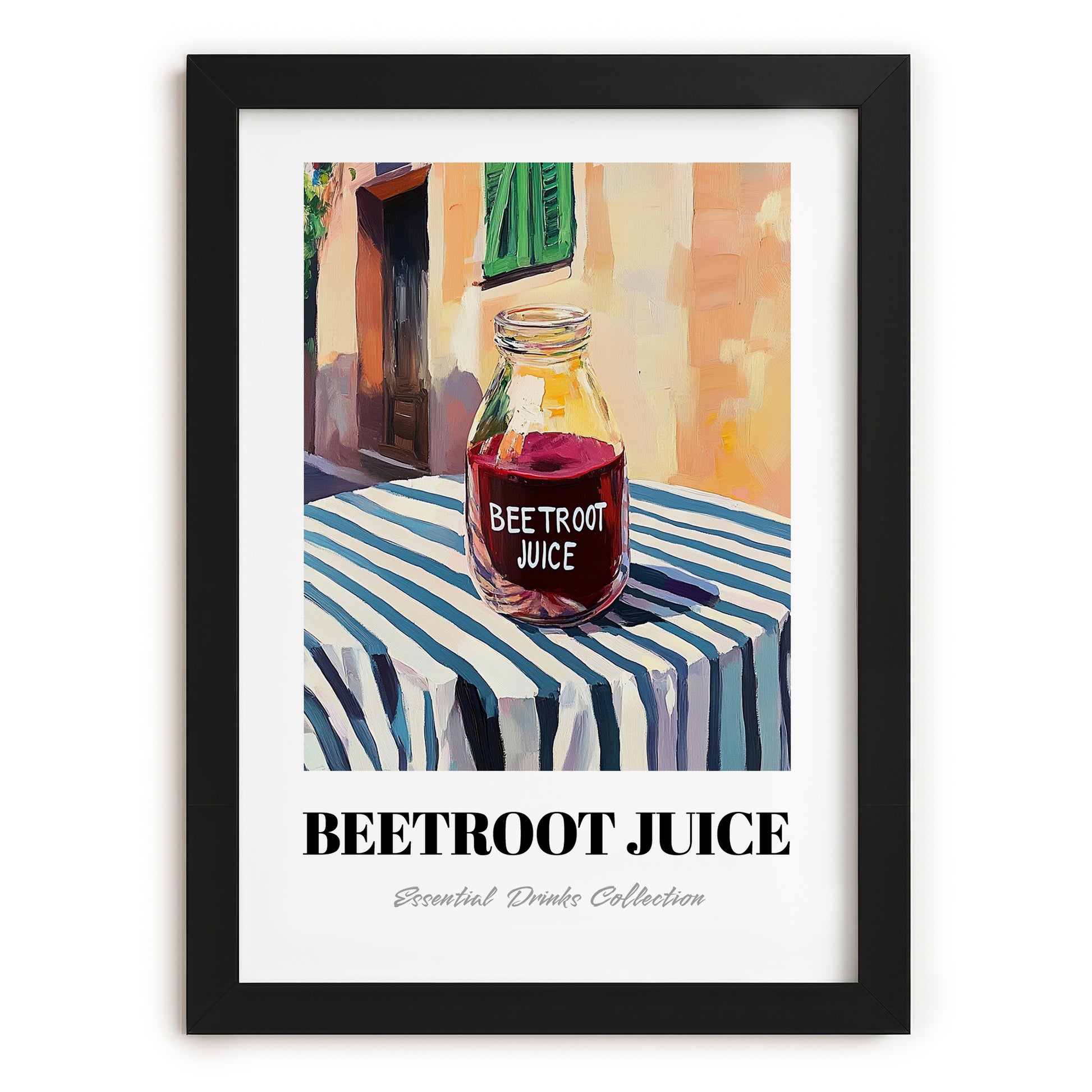 Beetroot Juice – Italian Café on the Corner, Lemonade Art, in sleek black frame
