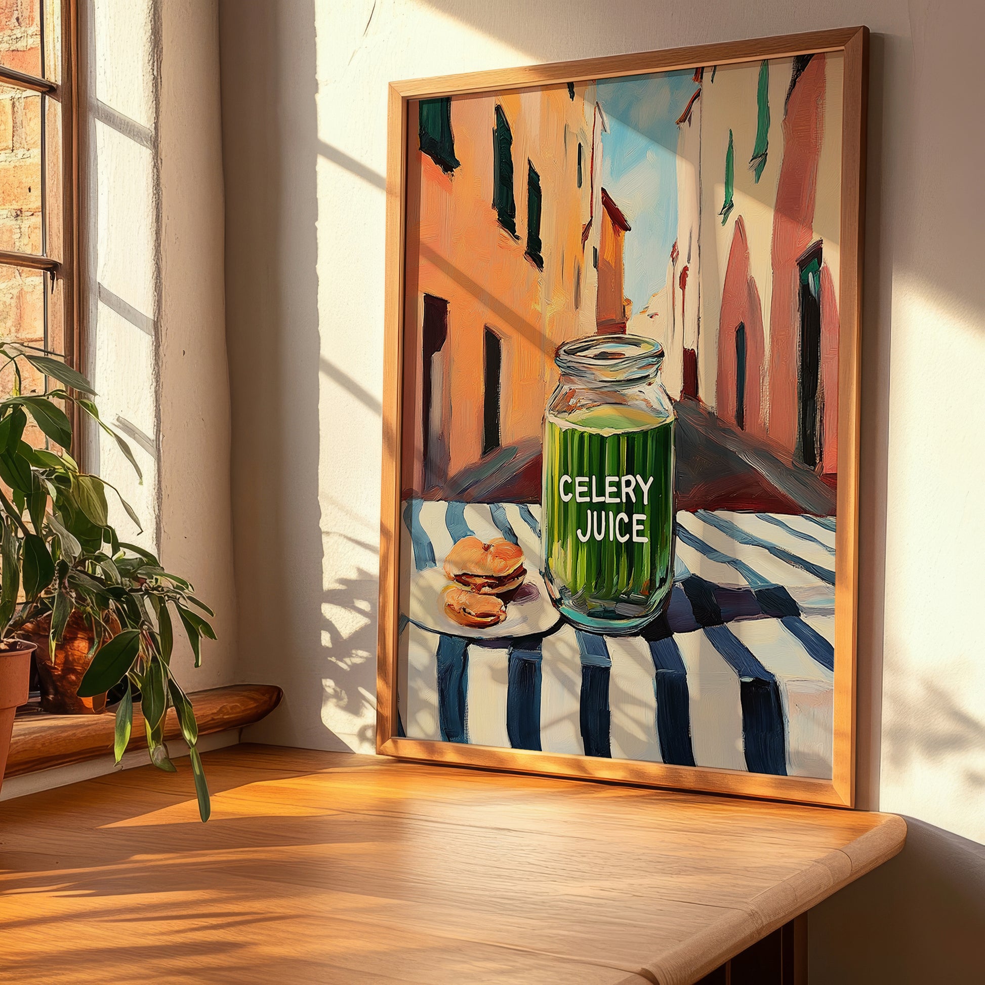 Celery Juice – Italian Urban Café Scene, Lemonade Wall Print, clean layout with no caption