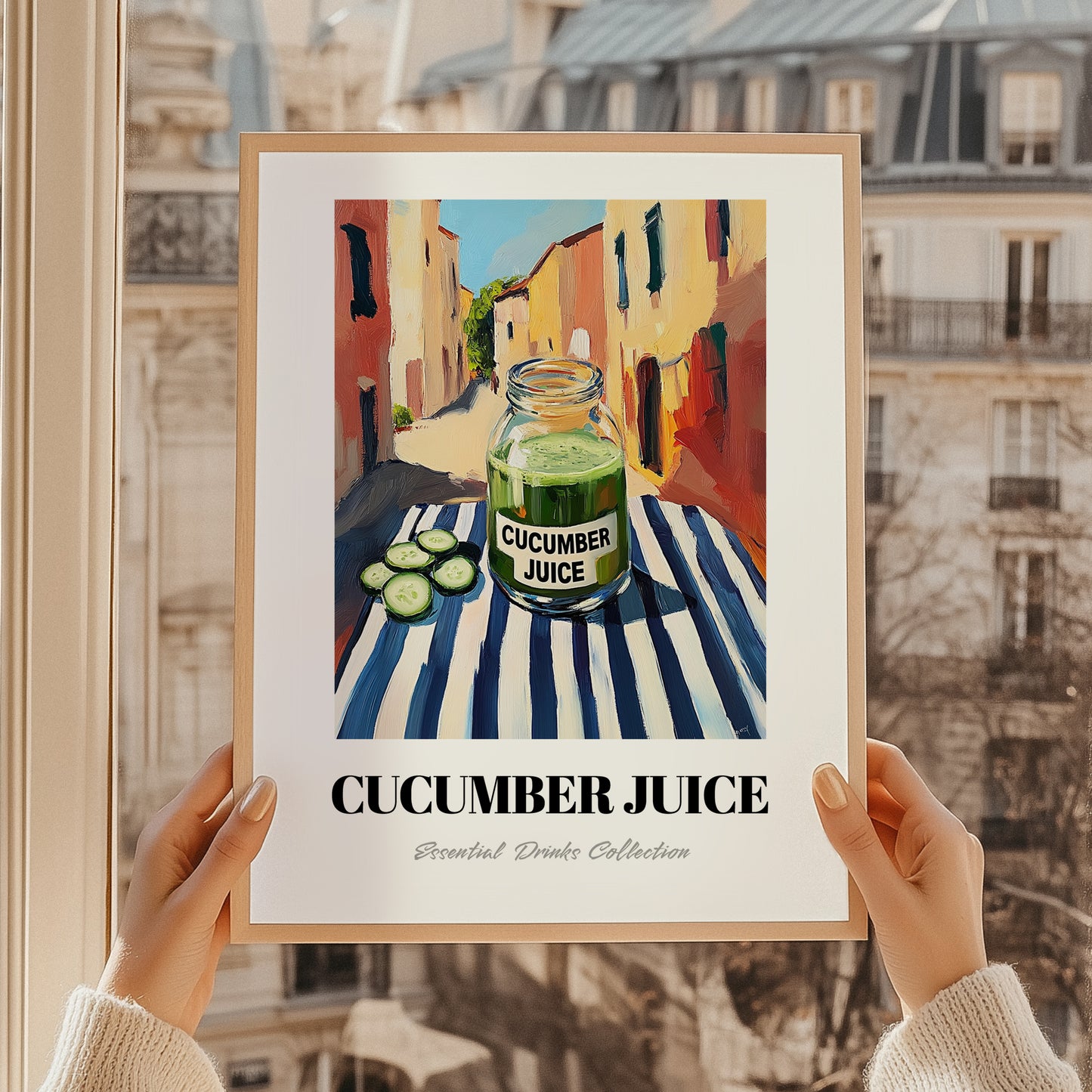 Cucumber Juice – Italian Outdoor Café Scene, Lemonade Wall Decor, styled in a charming Paris street view