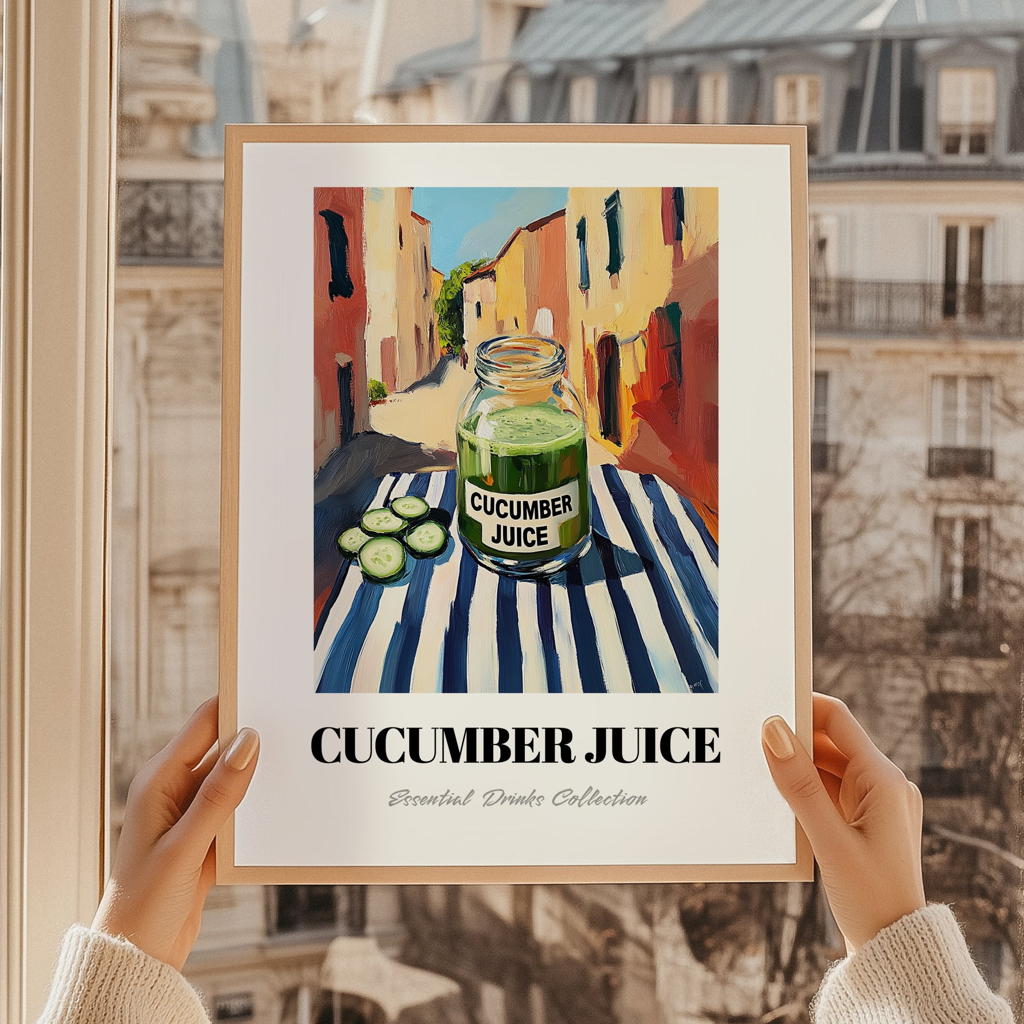 Cucumber Juice – Italian Outdoor Café Scene, Lemonade Wall Decor, styled in a charming Paris street view