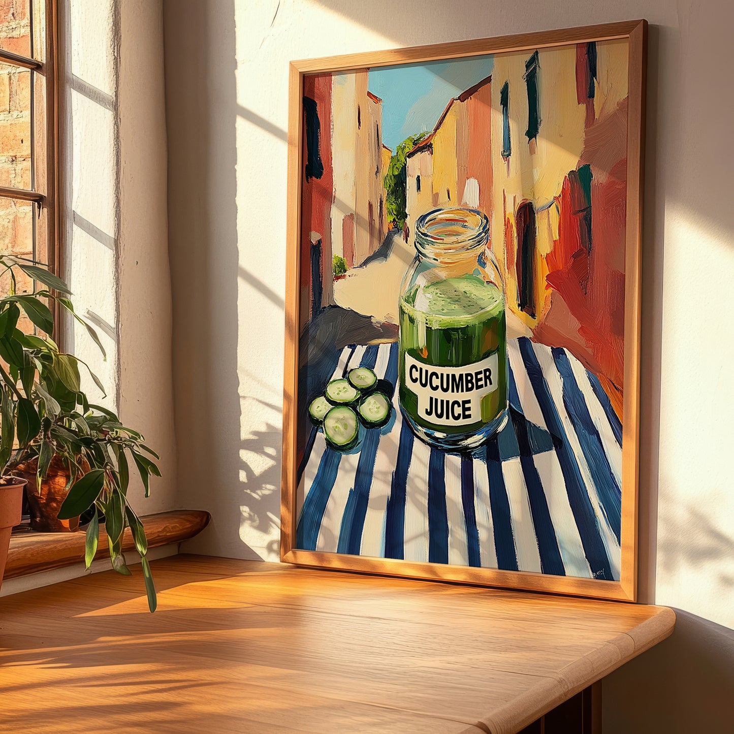 Cucumber Juice – Italian Outdoor Café Scene, Lemonade Wall Decor, clean layout with no caption