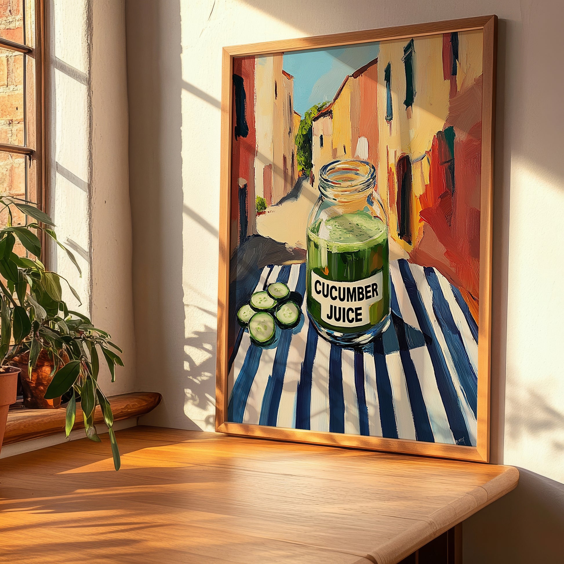 Cucumber Juice – Italian Outdoor Café Scene, Lemonade Wall Decor, clean layout with no caption