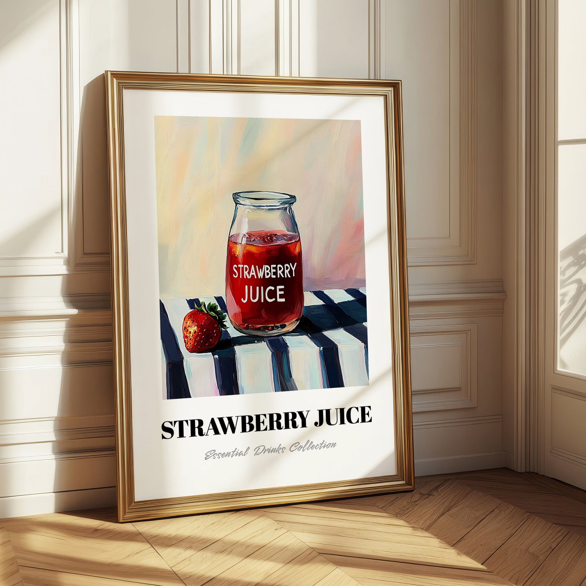 Strawberry Juice – on Striped Tablecloth, Lemonade Painting