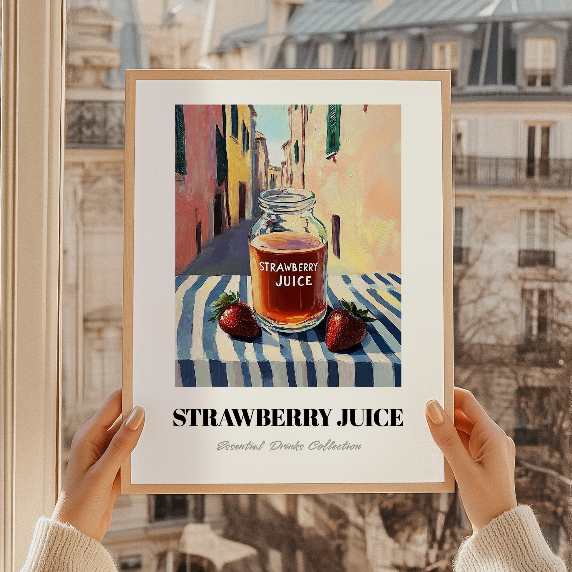Strawberry Juice – Italian Urban Café Scene, Lemonade Wall Art, styled in a charming Paris street view