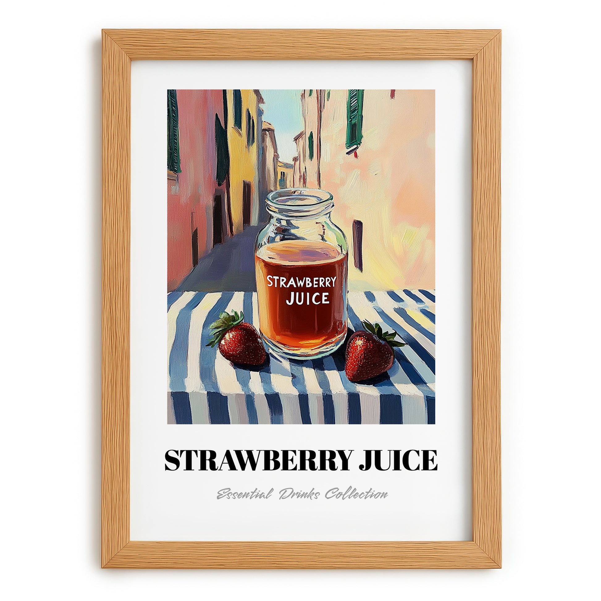 Strawberry Juice – Italian Urban Café Scene, Lemonade Wall Art, set in oak frame