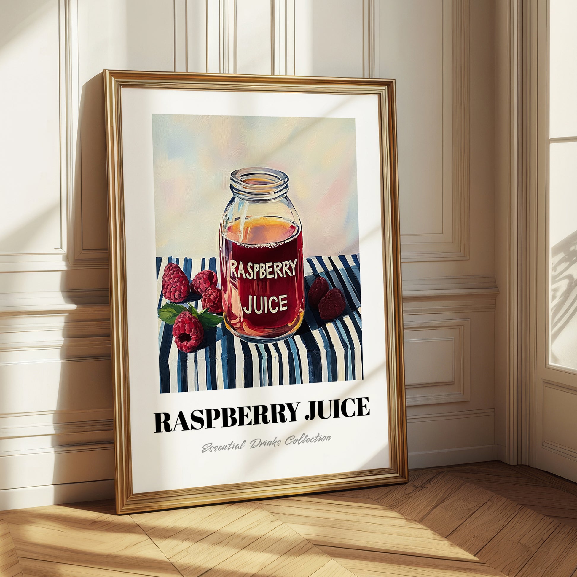 Raspberry Juice – on Striped Tablecloth, Lemonade Illustration