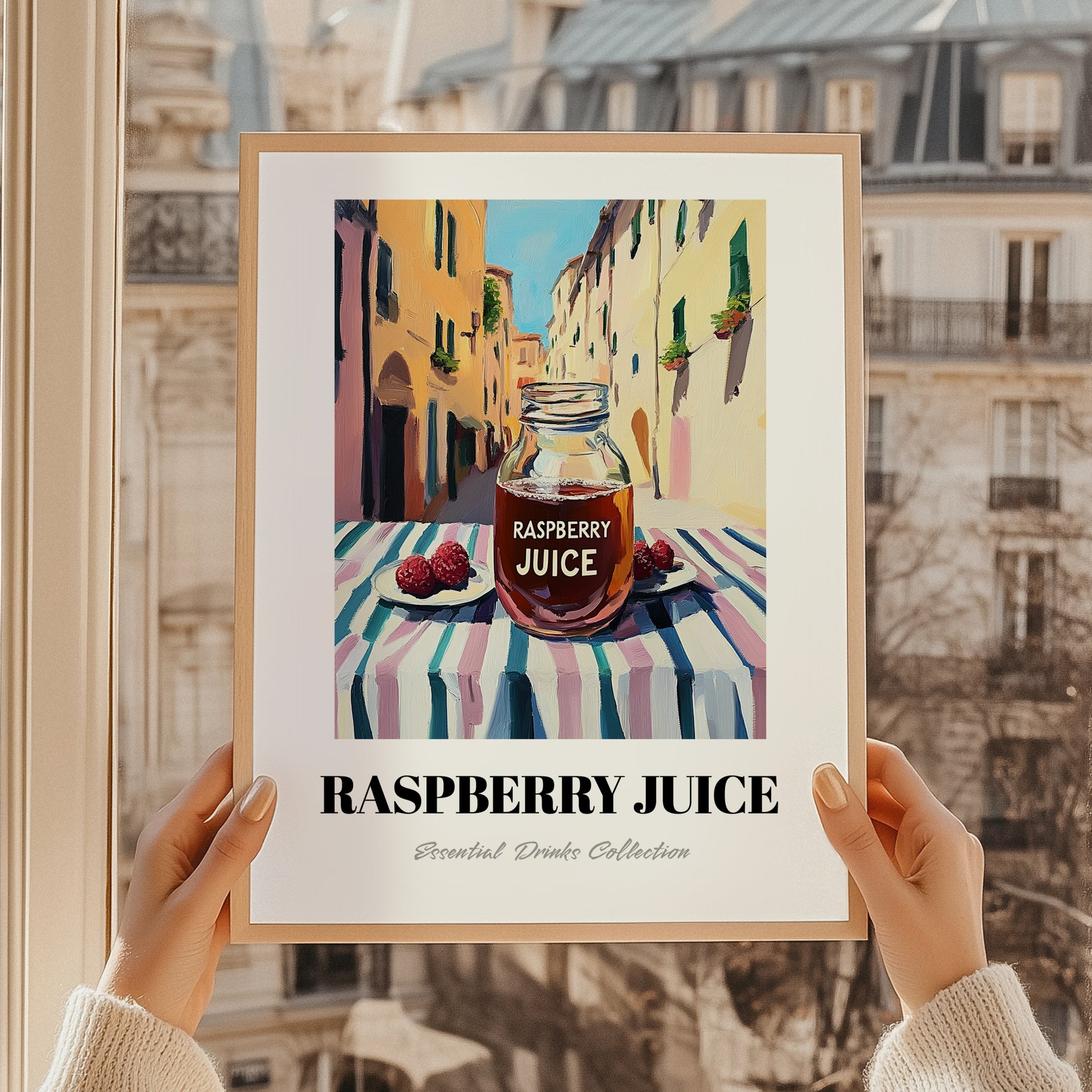 Raspberry Juice – Italian Outdoor Café Scene, Lemonade Painting, styled in a charming Paris street view