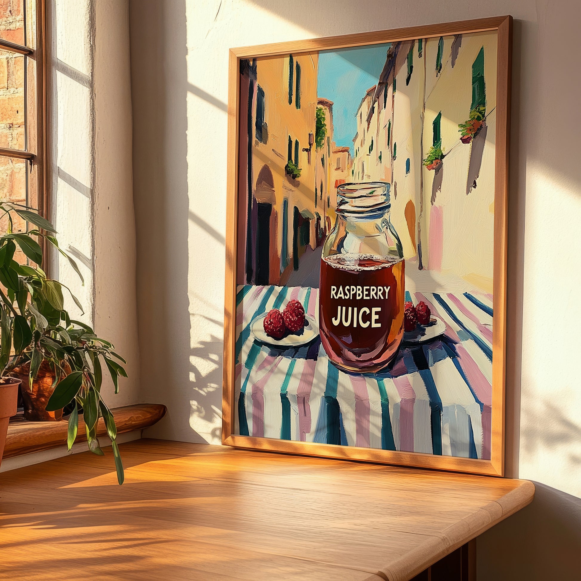 Raspberry Juice – Italian Outdoor Café Scene, Lemonade Painting, clean layout with no caption