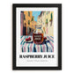 Raspberry Juice – Italian Outdoor Café Scene, Lemonade Painting, in sleek black frame