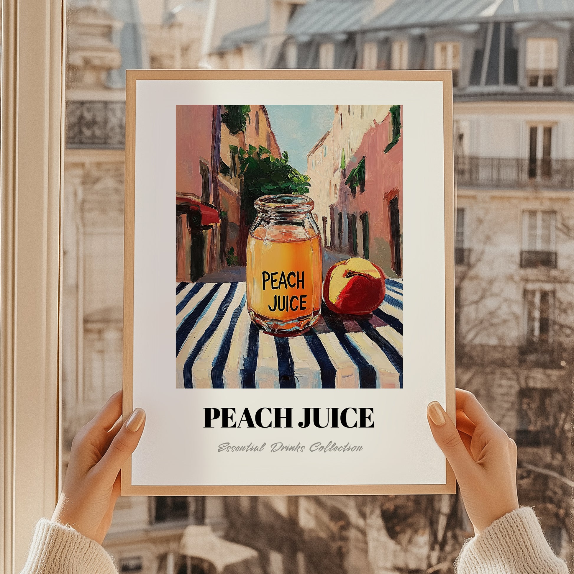 Peach Juice – Italian Street Café Scene, Lemonade Painting, styled in a charming Paris street view