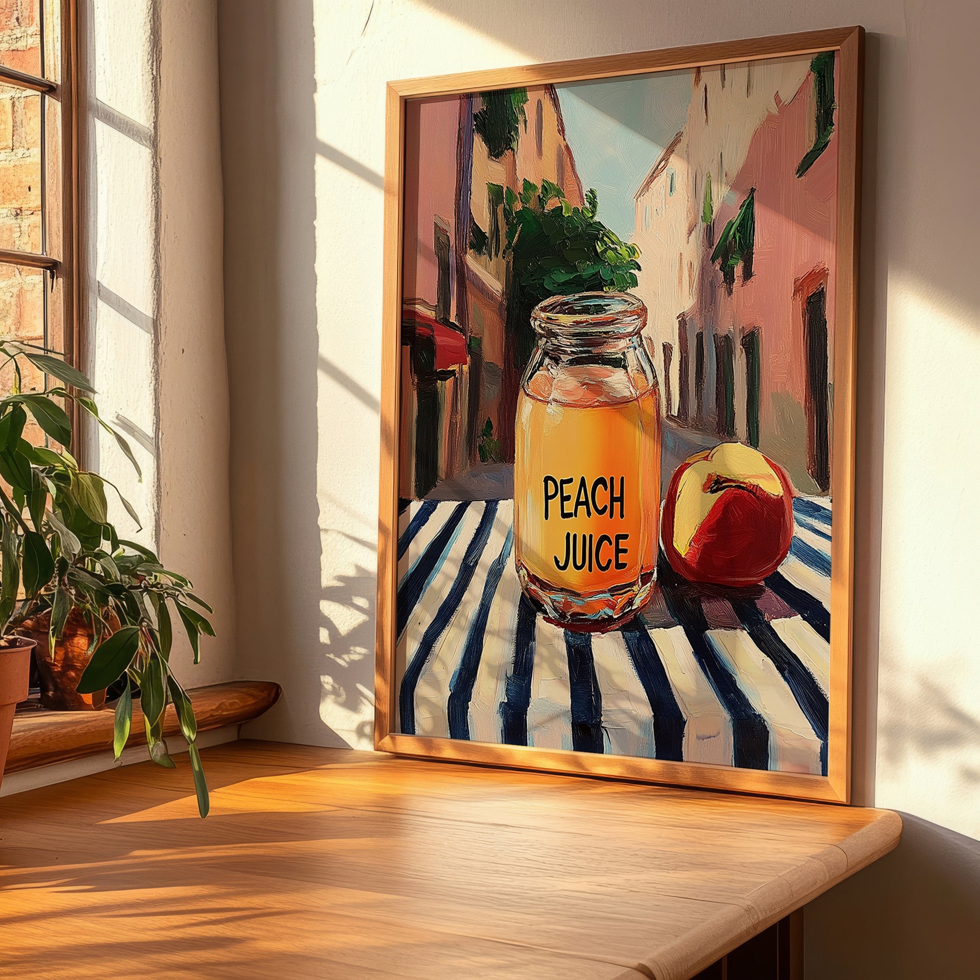 Peach Juice – Italian Street Café Scene, Lemonade Painting, clean layout with no caption