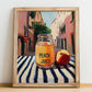 Peach Juice – Italian Street Café Scene, Lemonade Painting, no-text version framed in wood