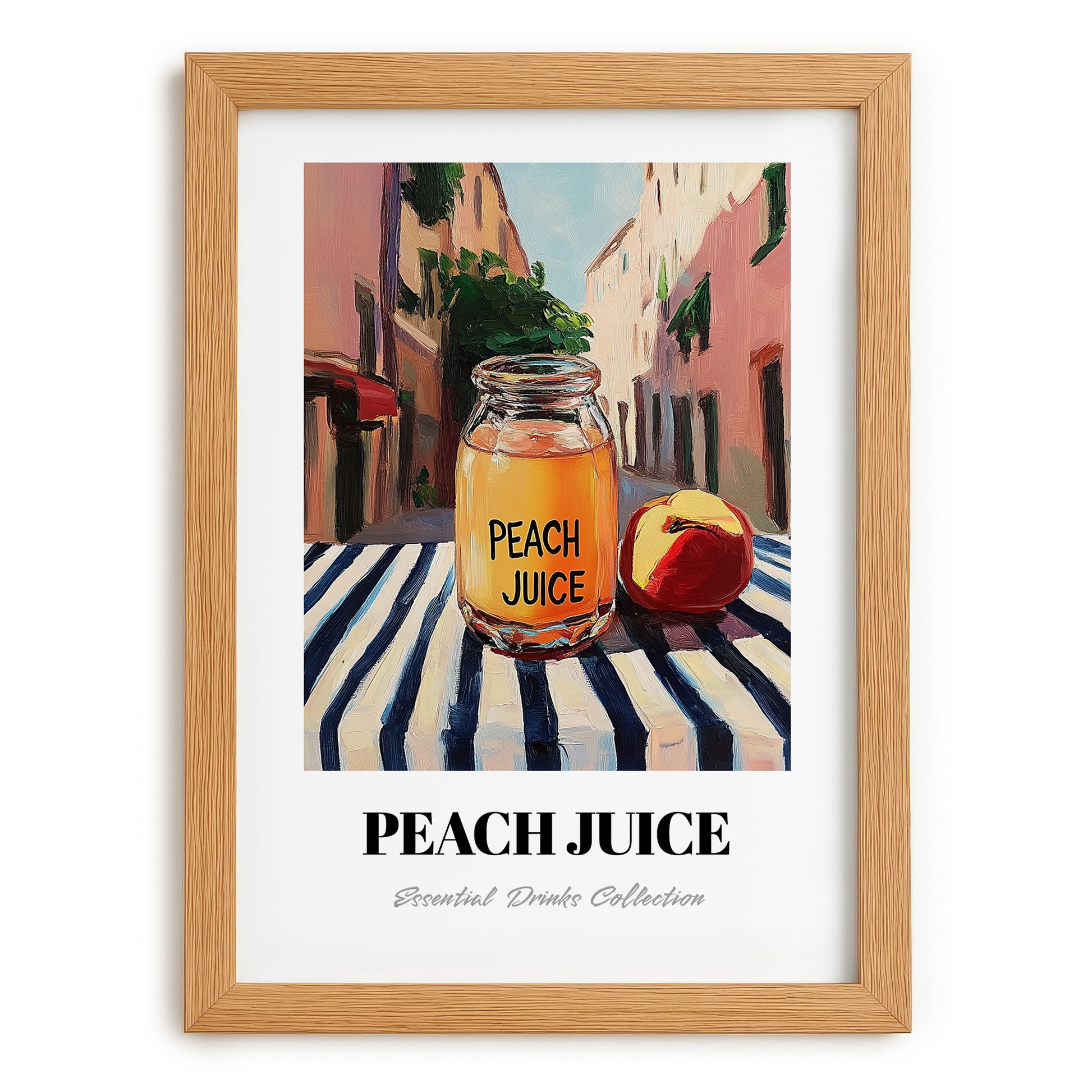 Peach Juice – Italian Street Café Scene, Lemonade Painting, set in oak frame
