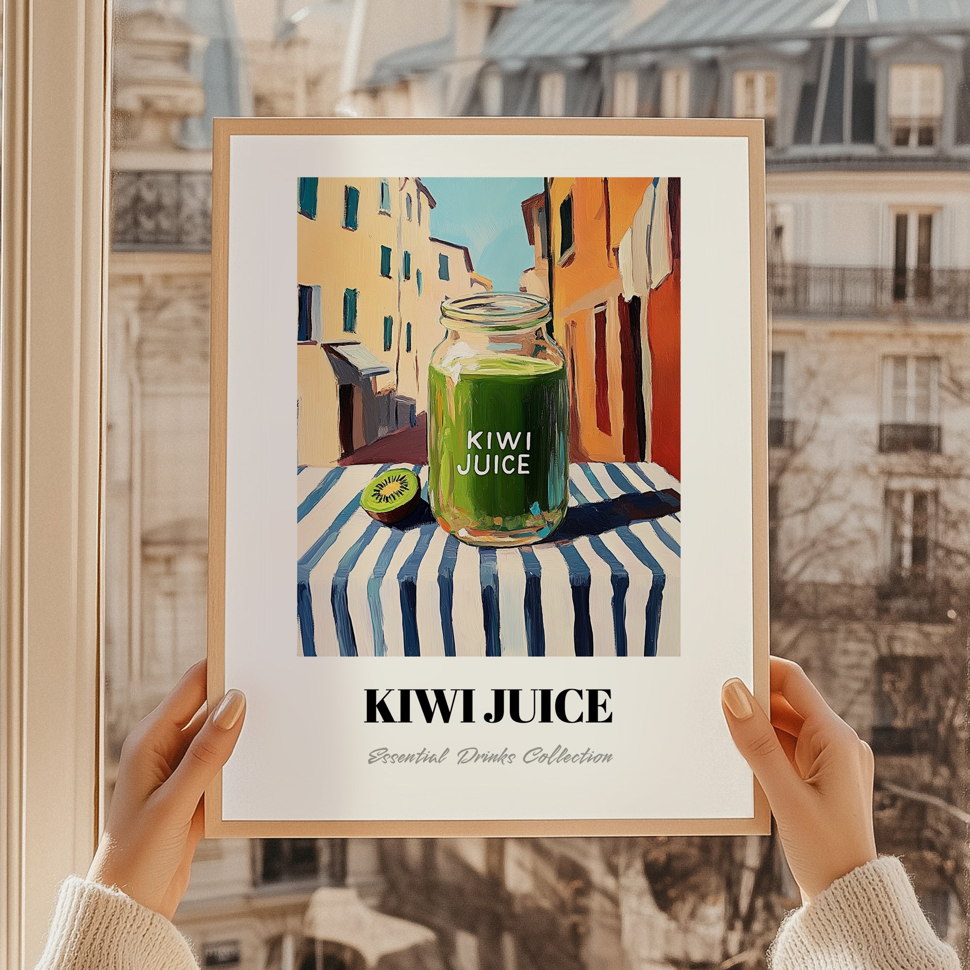 Kiwi Juice – Italian Café on the Corner, Lemonade Poster, styled in a charming Paris street view